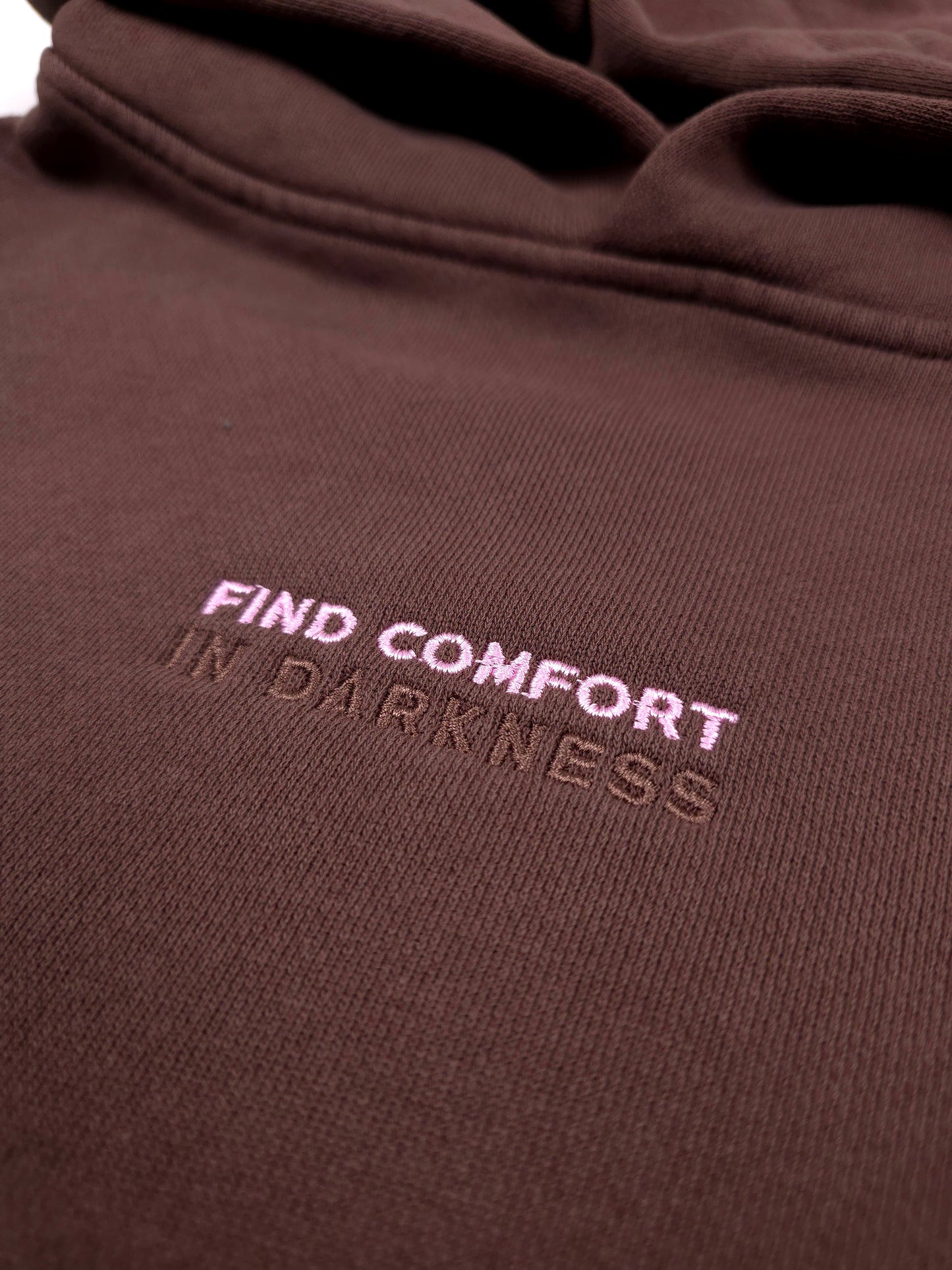 any means necessary shawn coss find comfort in darkness pullover hoodie brown mocha up close