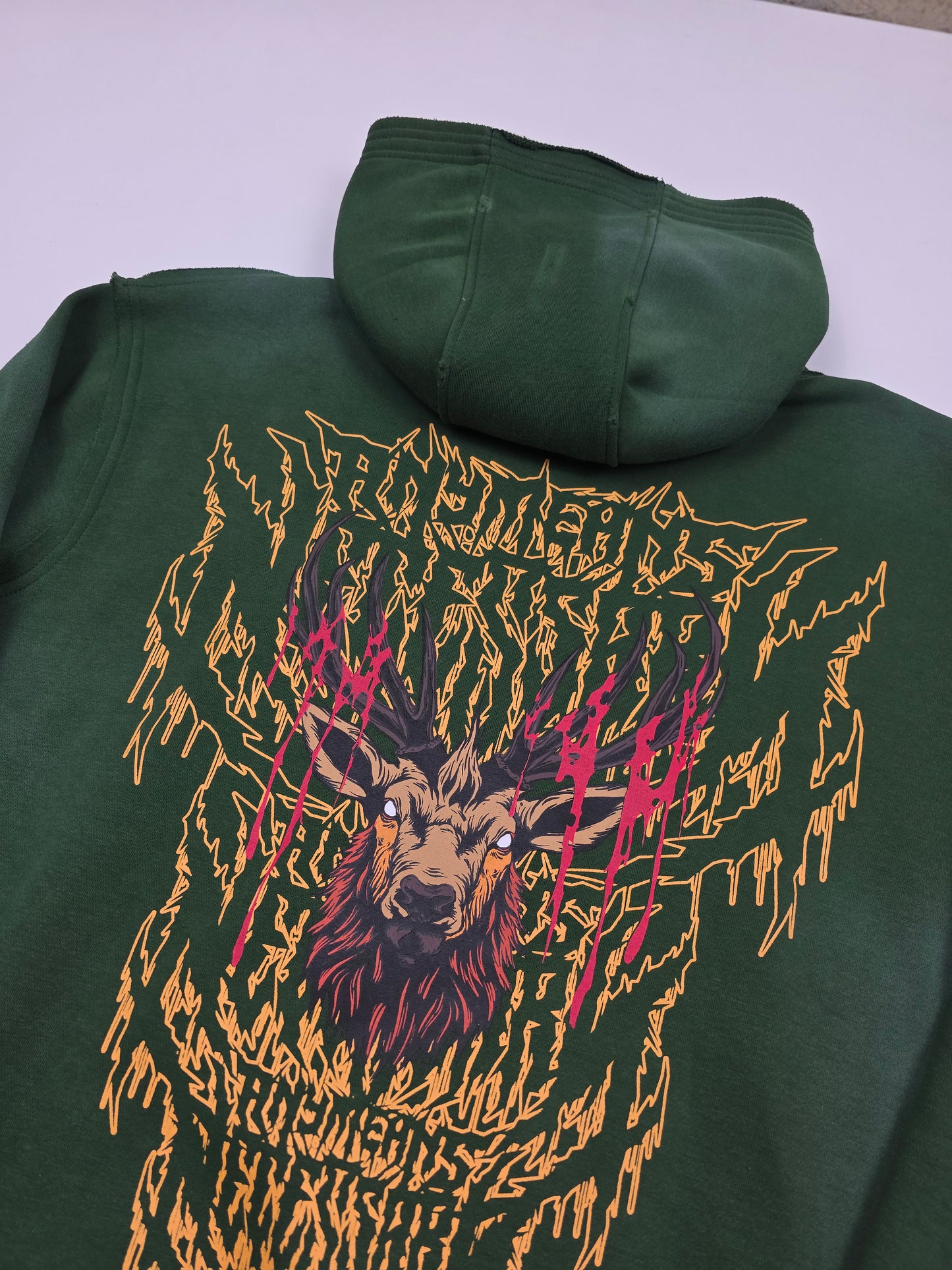 any means necessary shawn coss trophy pullover hoodie green back up close