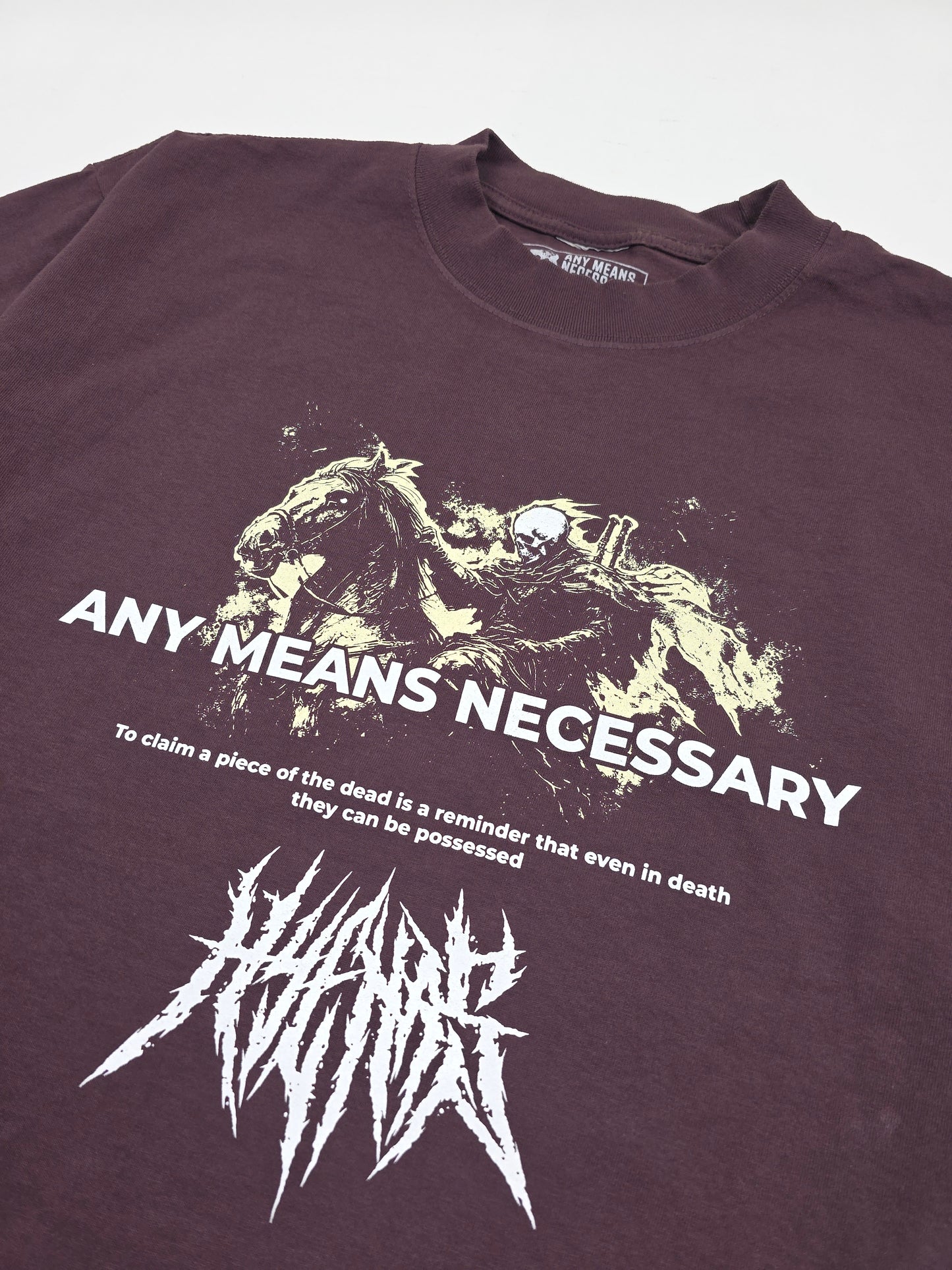 any means necessary shawn coss reclaimer t shirt wine front up close