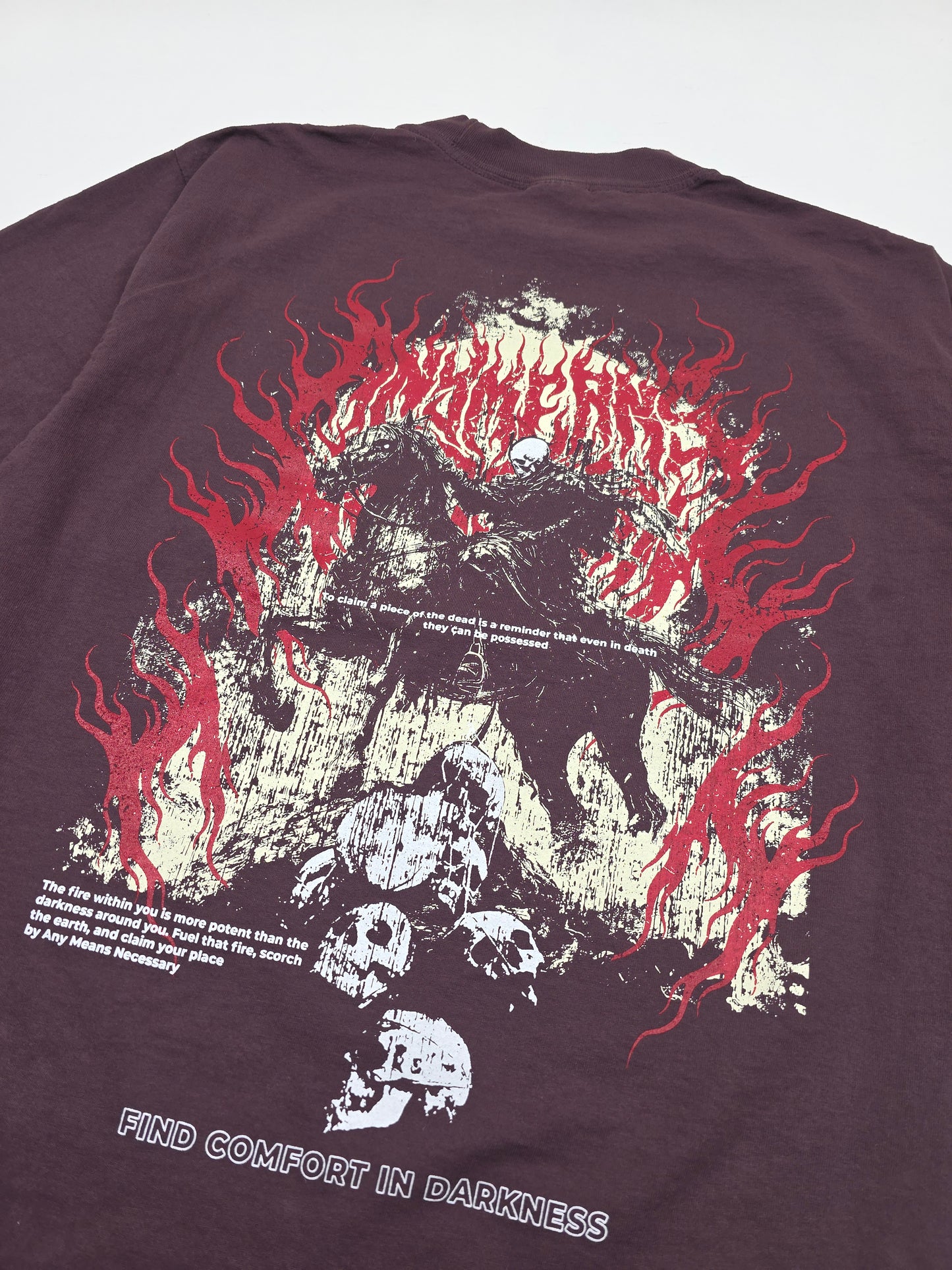 any means necessary shawn coss reclaimer t shirt wine back up close