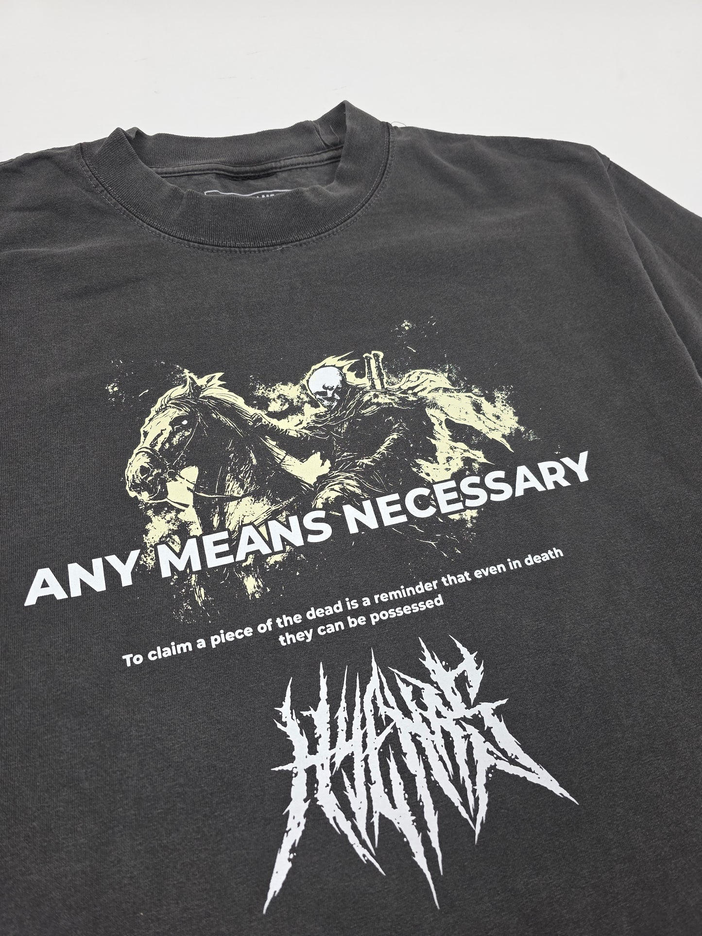 any means necessary shawn coss reclaimer t shirt shadow front up close