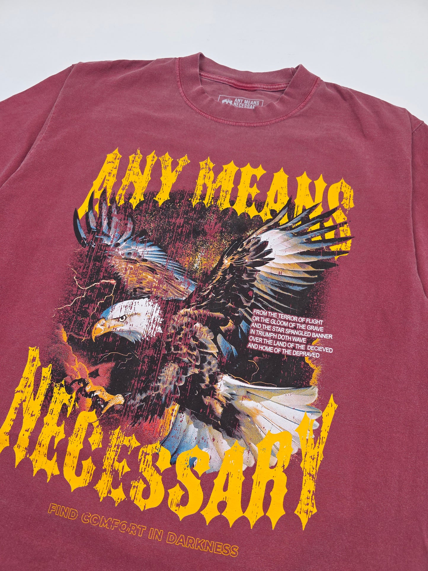 any means necessary shawn coss depraved t shirt clay red front up close