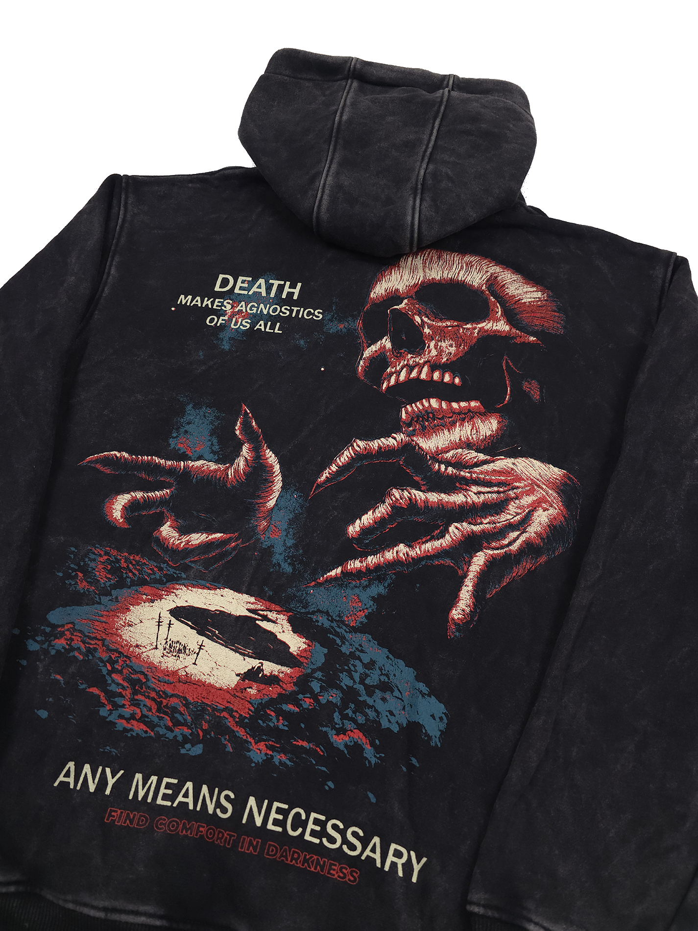 any means necessary shawn coss agnostic zip up hoodie black up close back