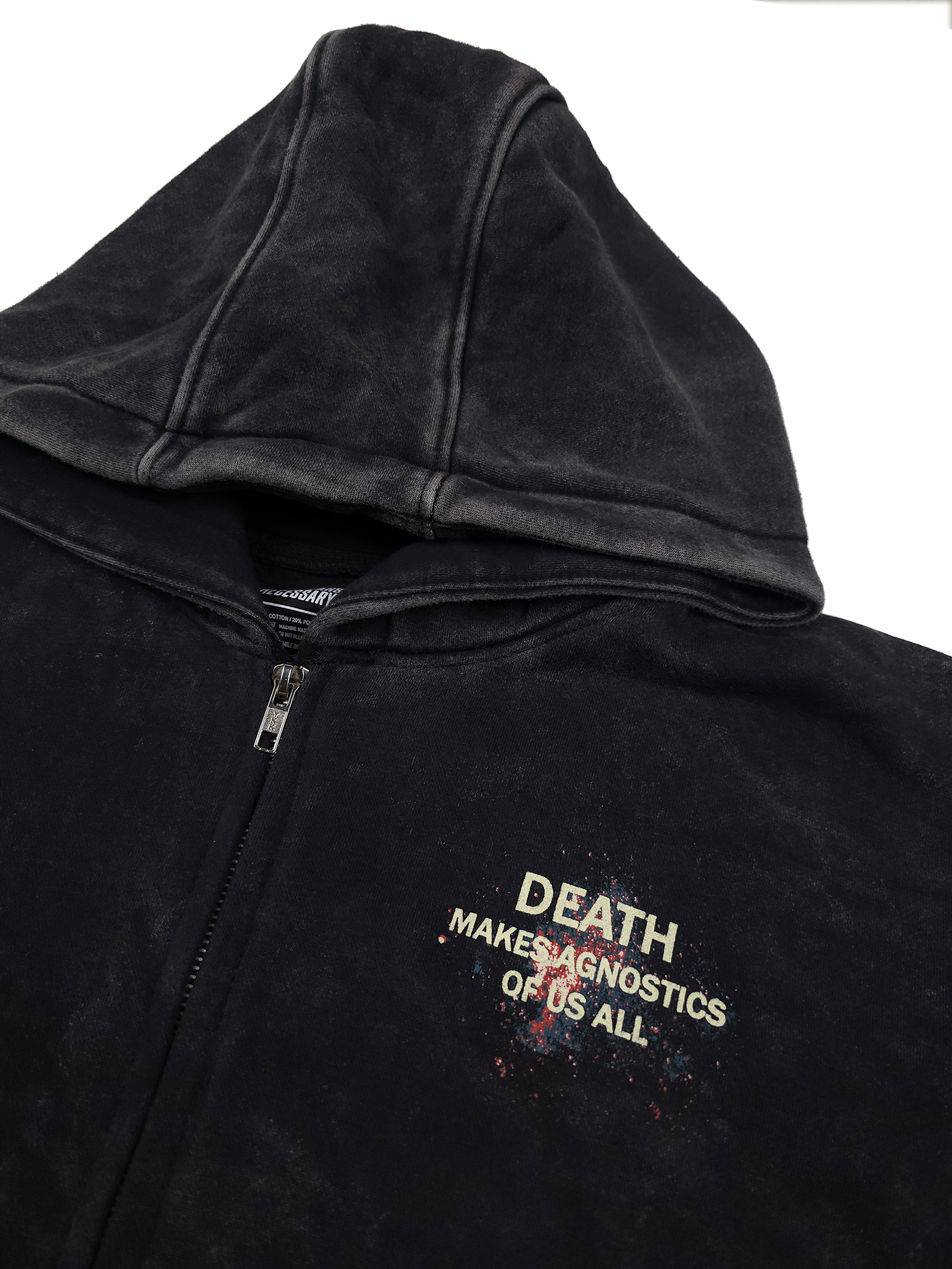 any means necessary shawn coss agnostic zip up hoodie black front up close