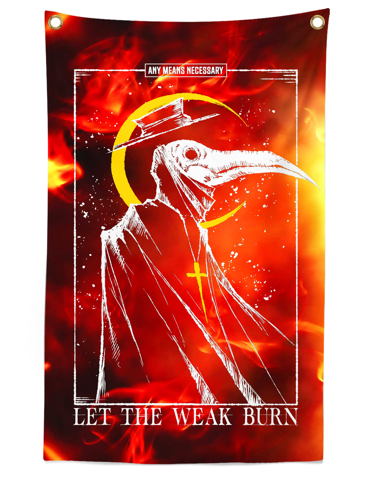 any means necessary shawn coss let the weak burn banner fire red tie dye flag tapestry
