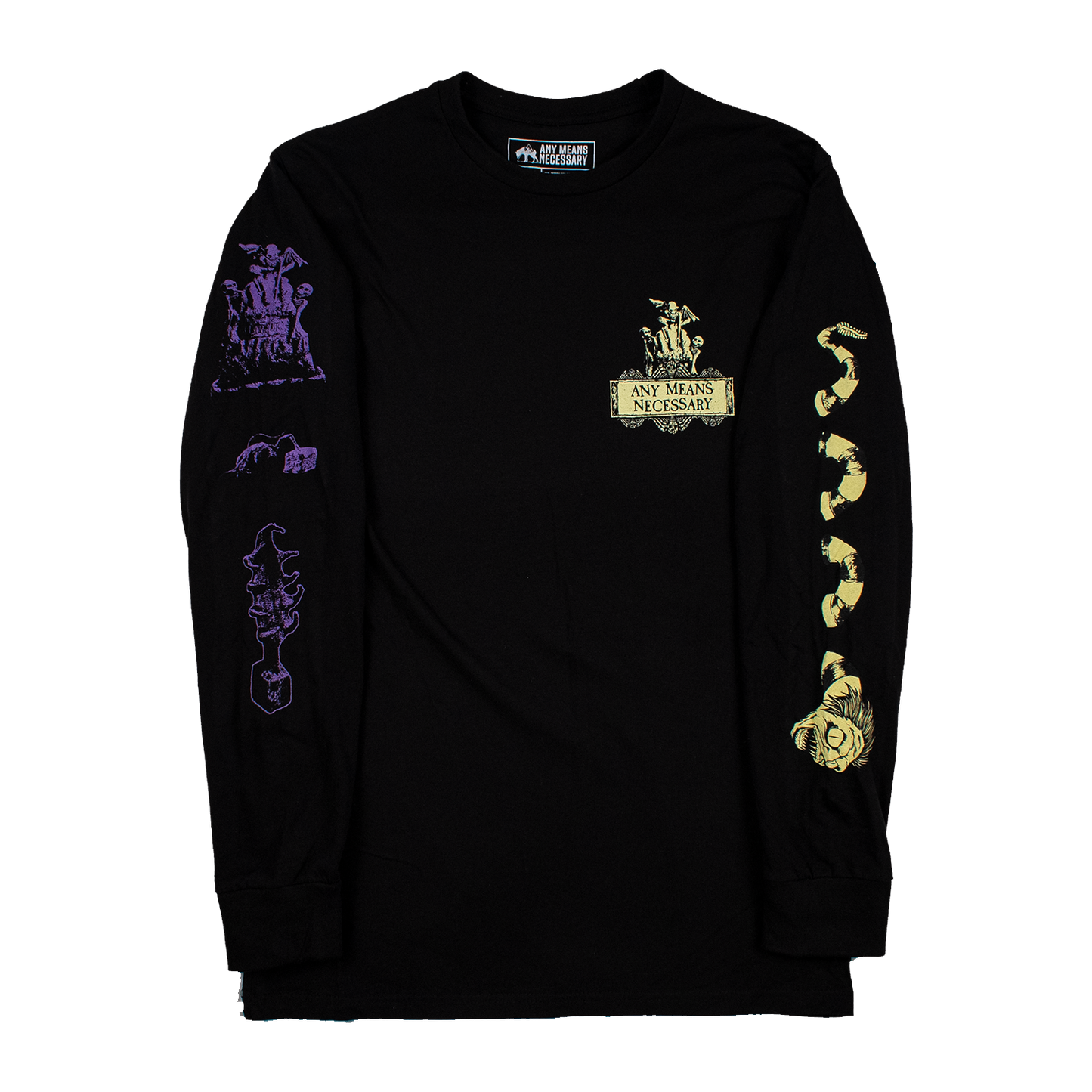 any means necessary shawn coss beetlejuice long sleeve t shirt black front
