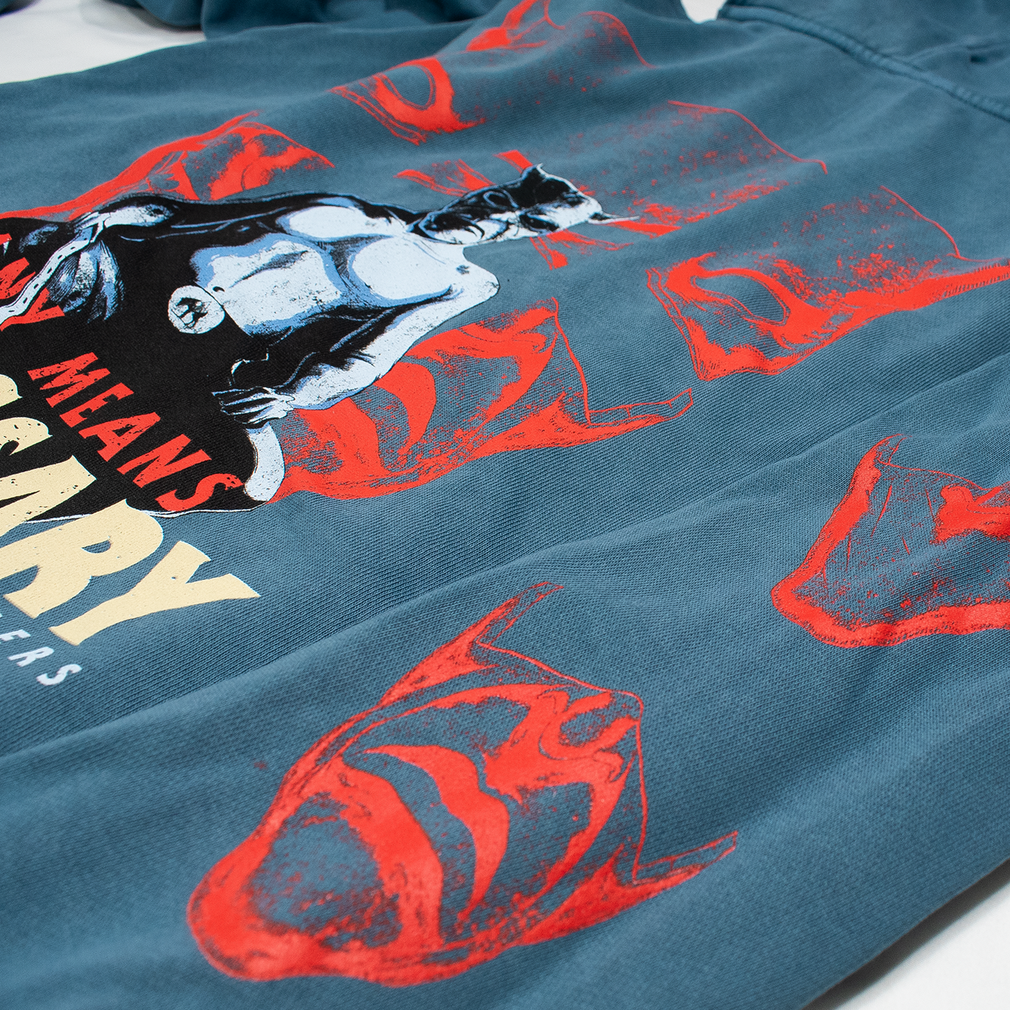 any means necessary shawn coss blackphone pullover hoodie pebble blue up close sleeve