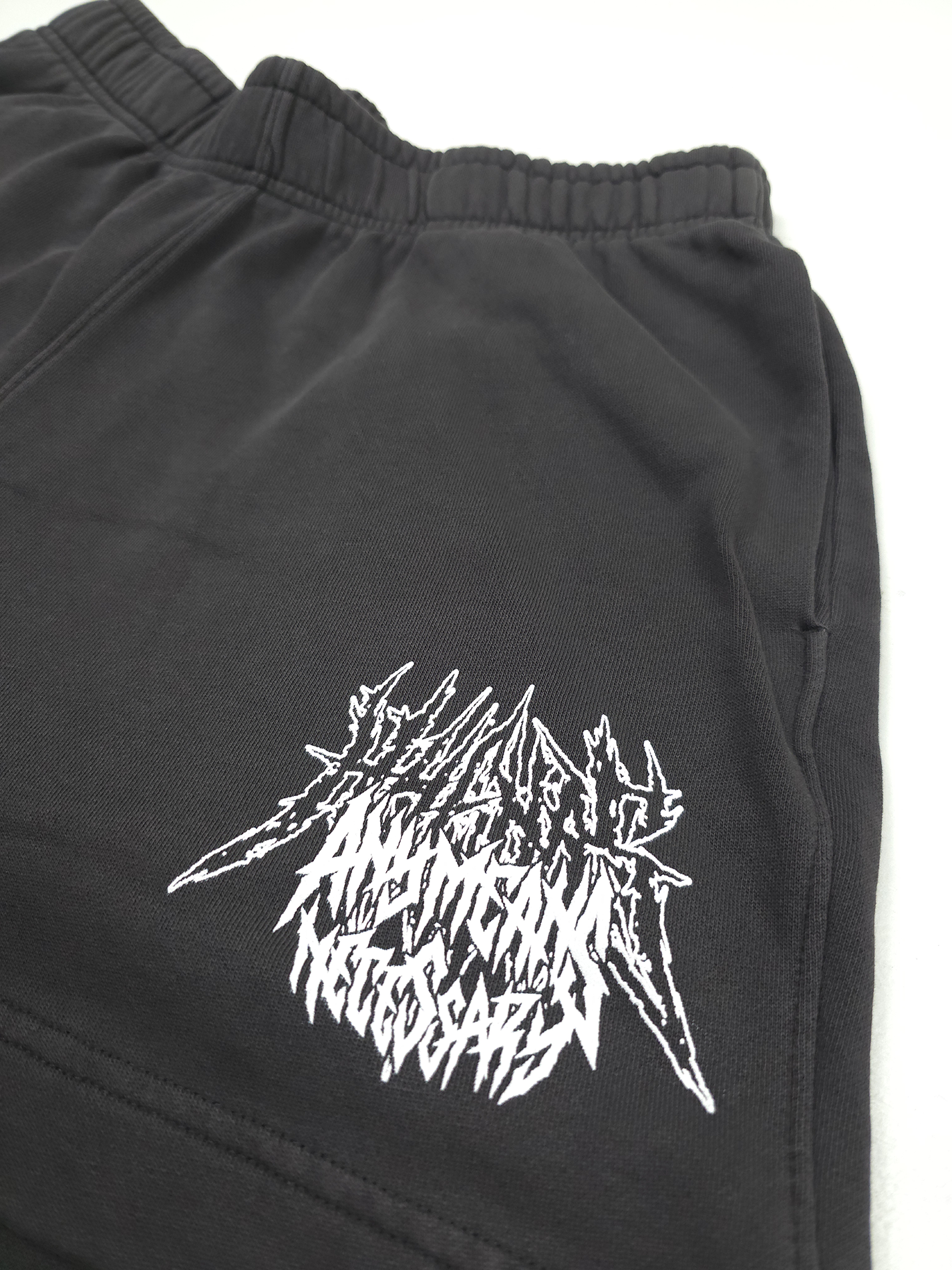 any means necessary shawn coss hyenas sweat short faded black up close