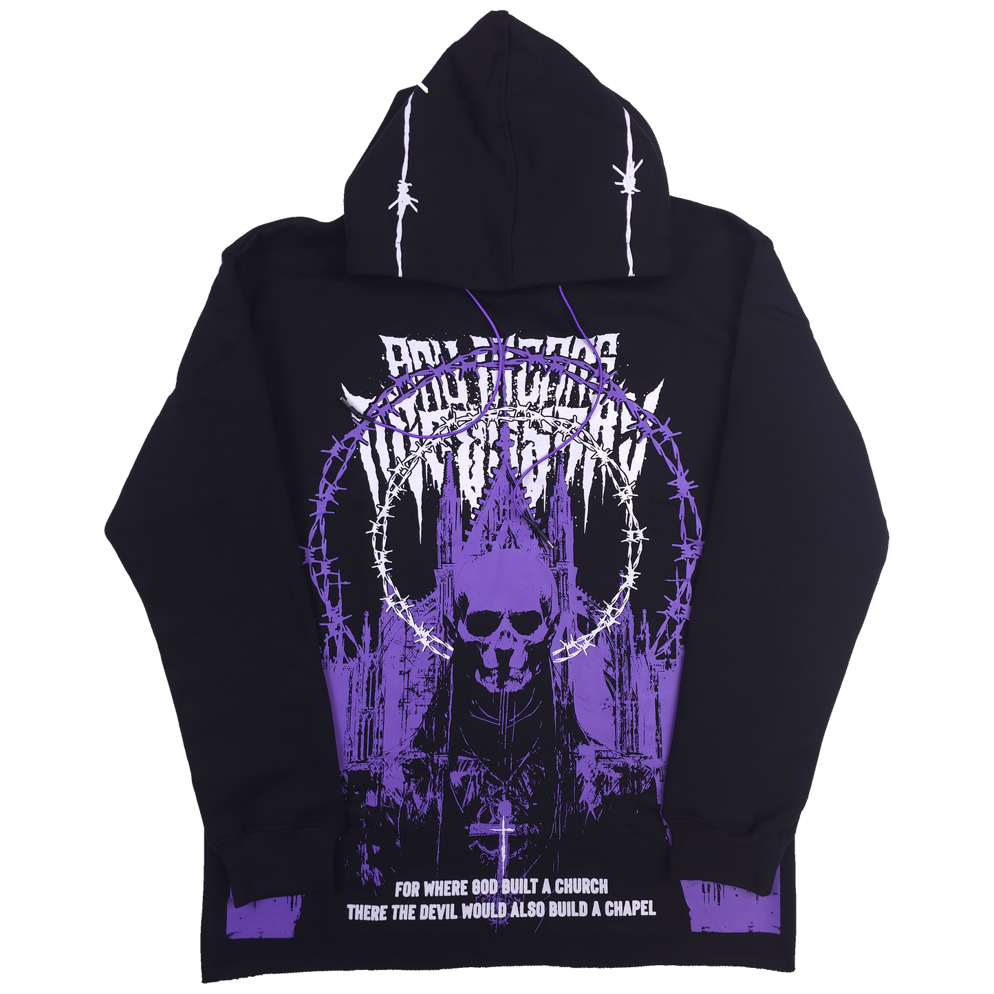 any means necessary shawn coss cathedral pullover hoodie black and purple