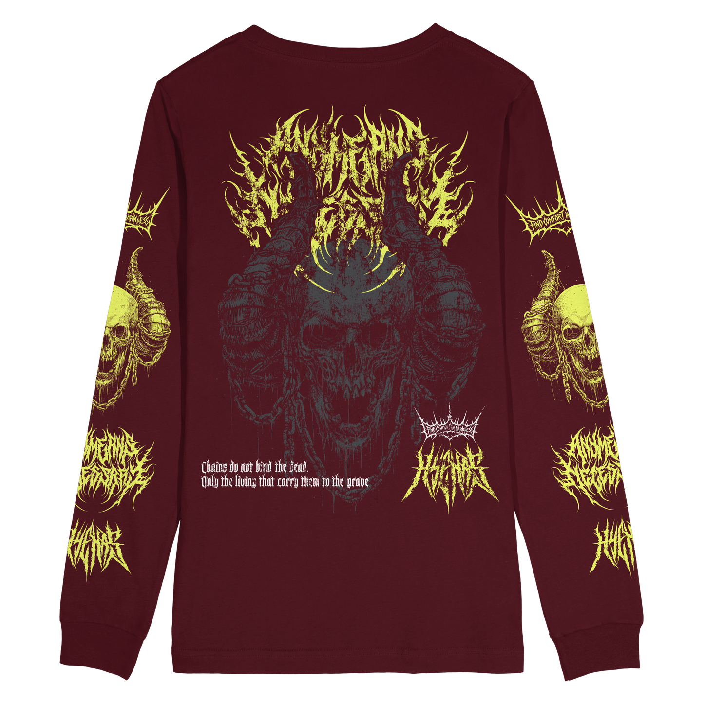 any means necessary shawn coss chains long sleeve t shirt burgundy back