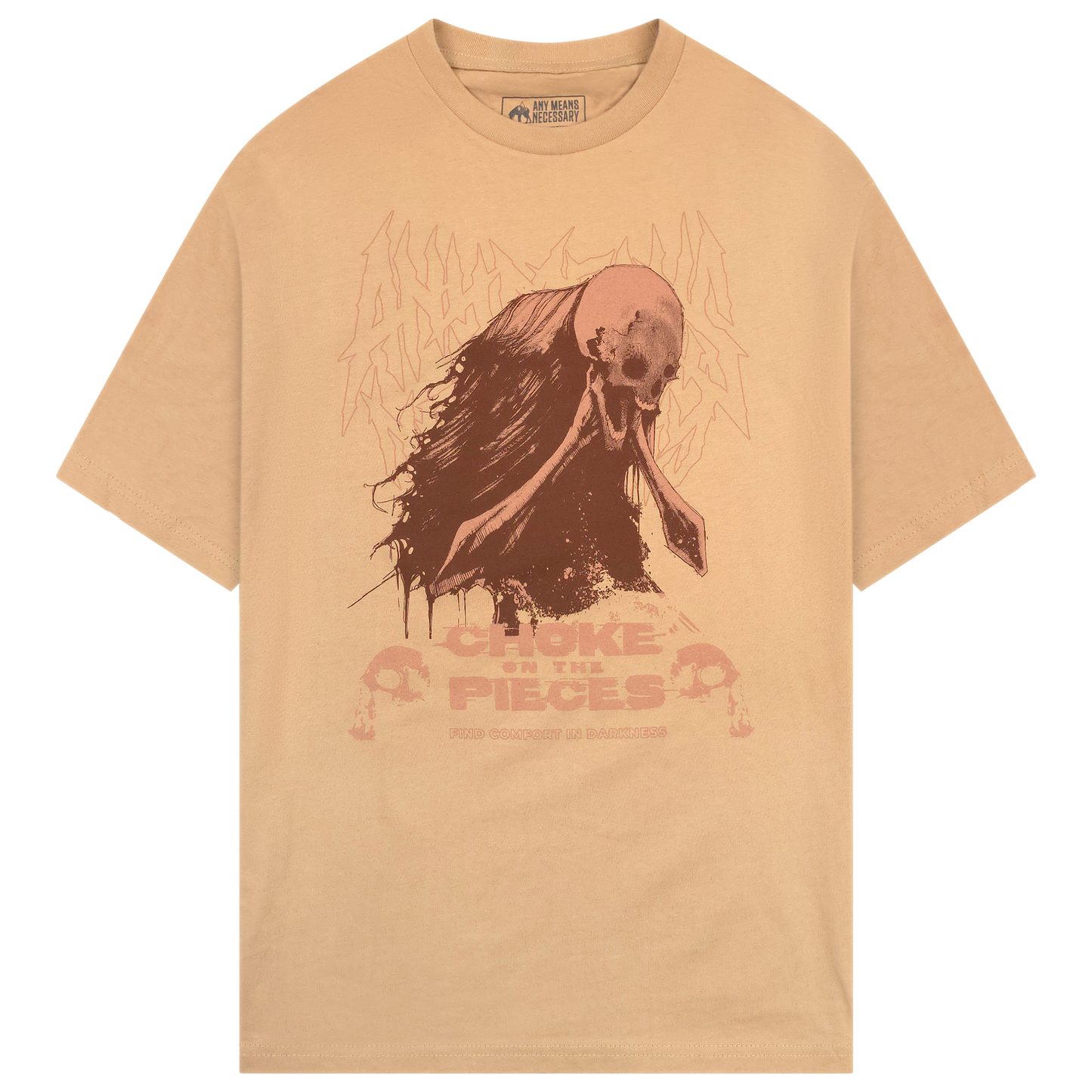 any means necessary shawn coss choke t shirt tan mushroom