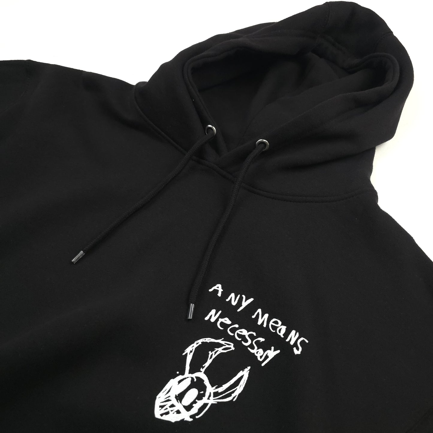 any means necessary shawn coss corrupted youth pullover hoodie black front up close