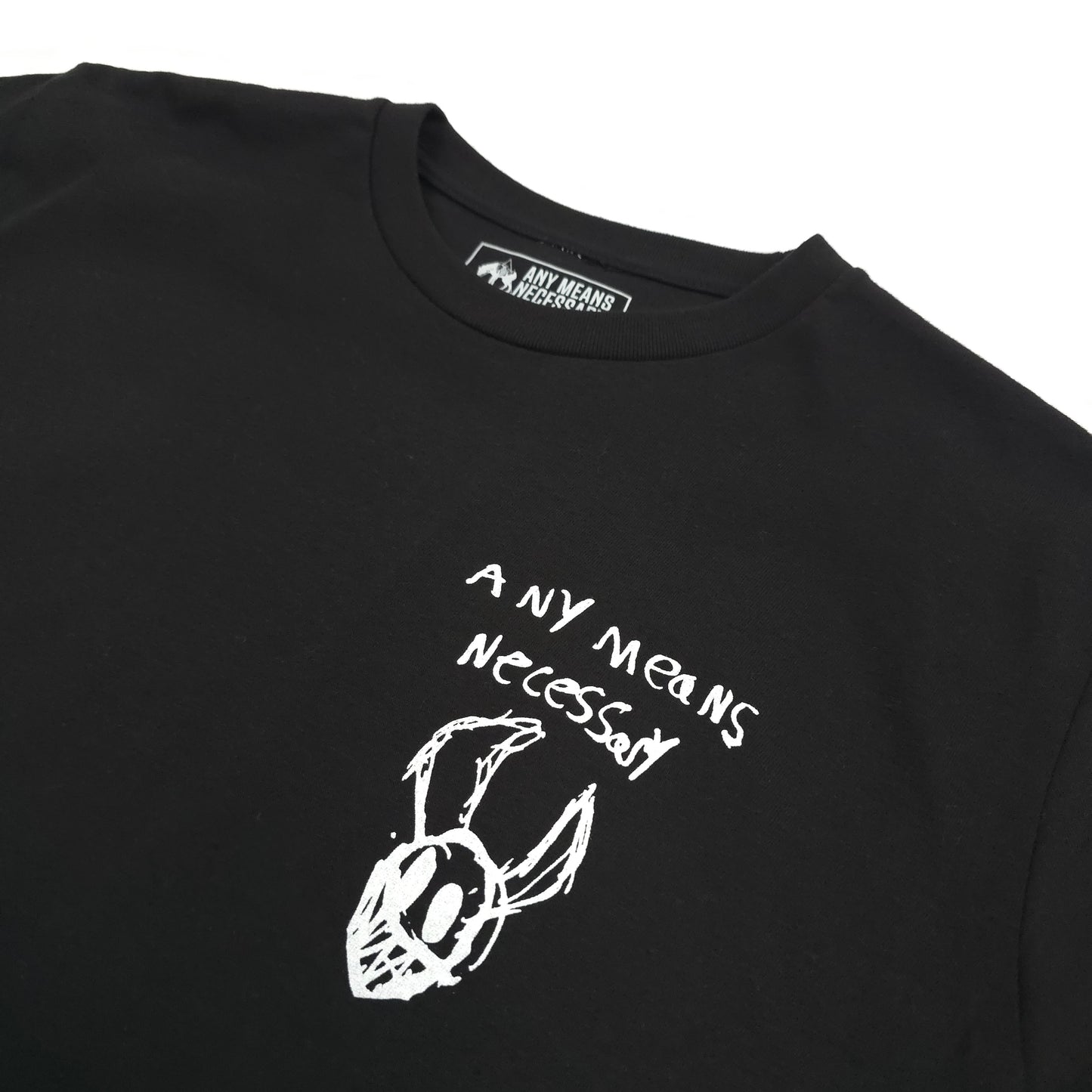 any means necessary shawn coss corrupted youth kids t shirt black front up close
