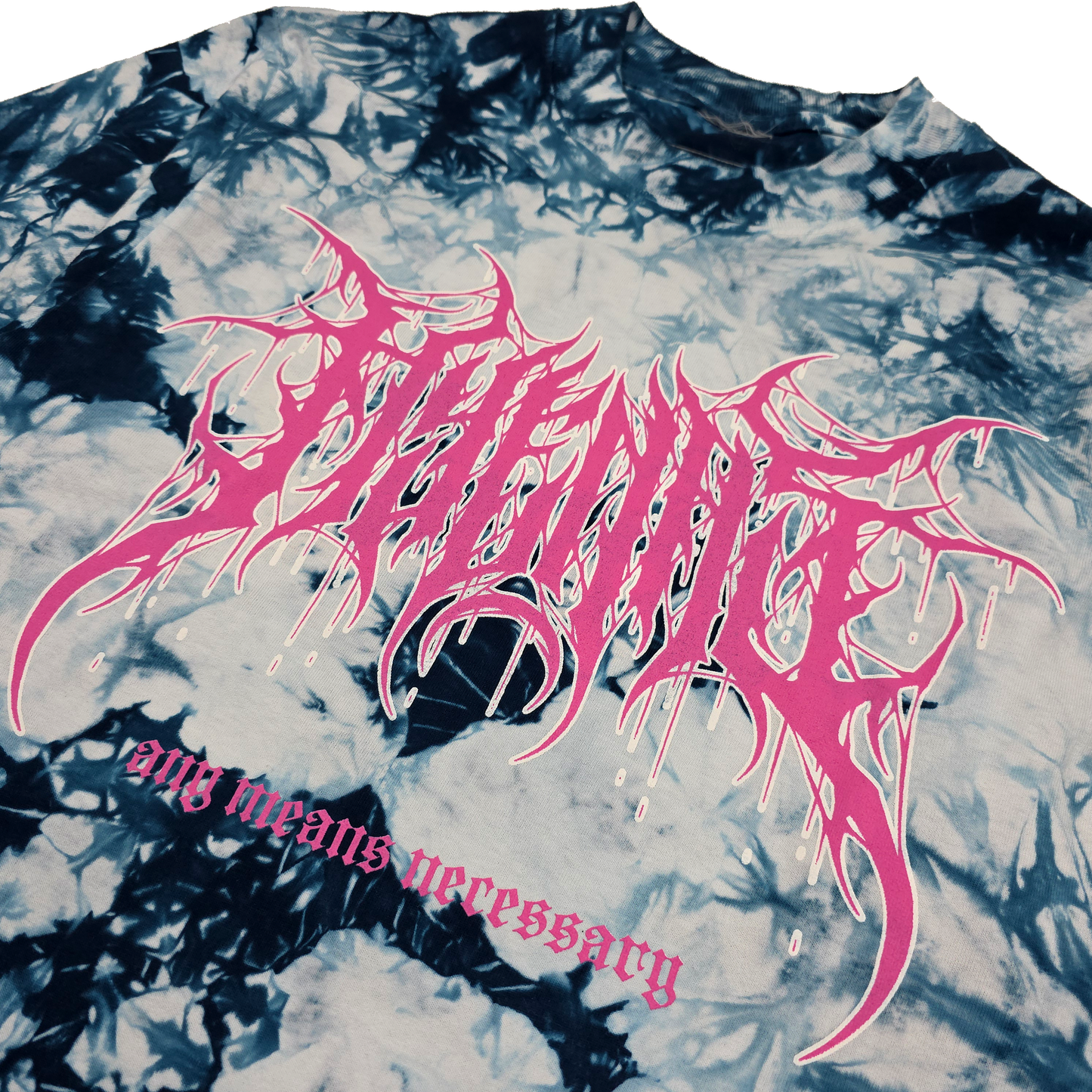 any means necessary shawn coss delirium t shirt tie dye navy up close