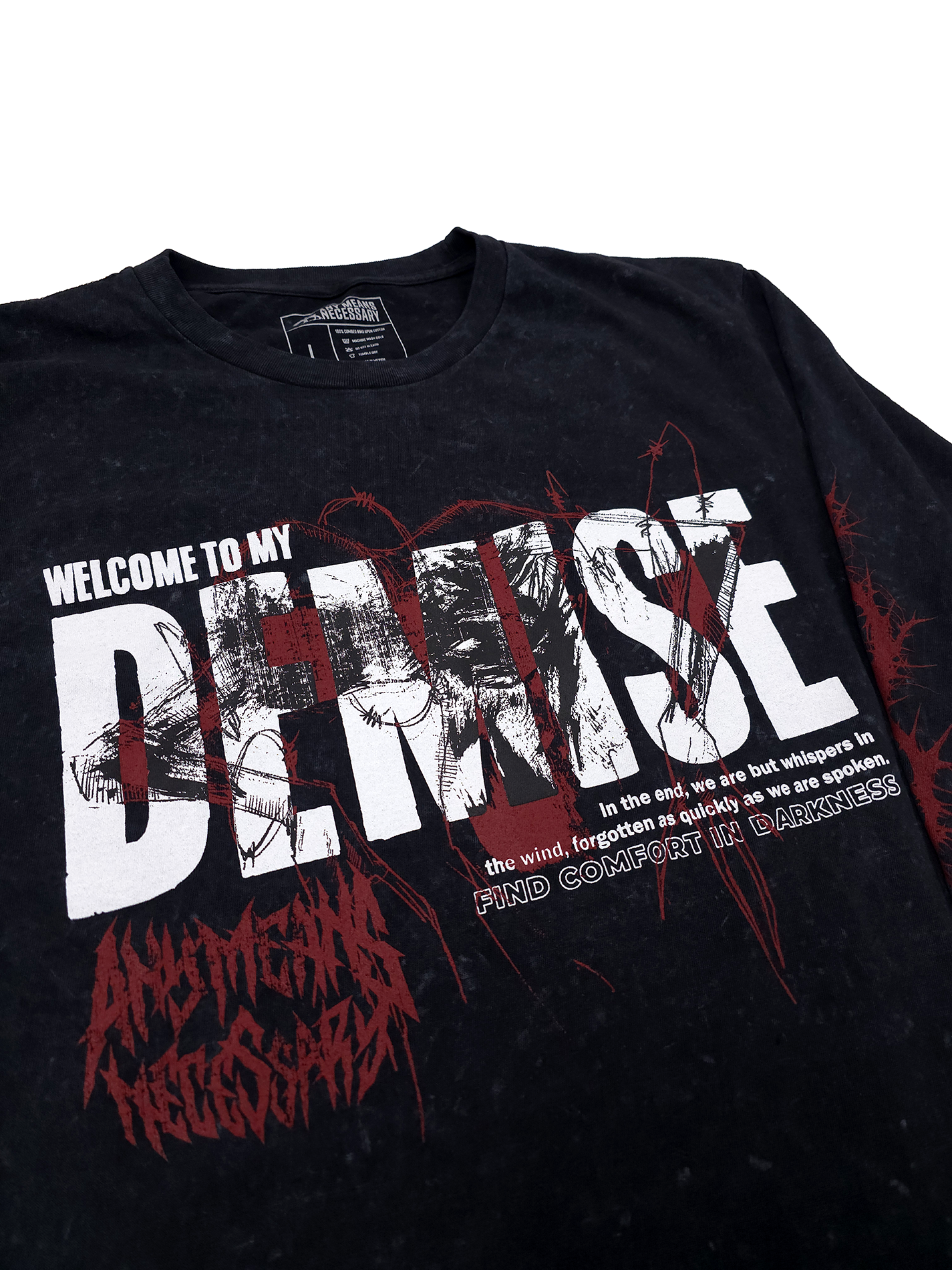 any means necessary shawn coss demise long sleeve t shirt black up close
