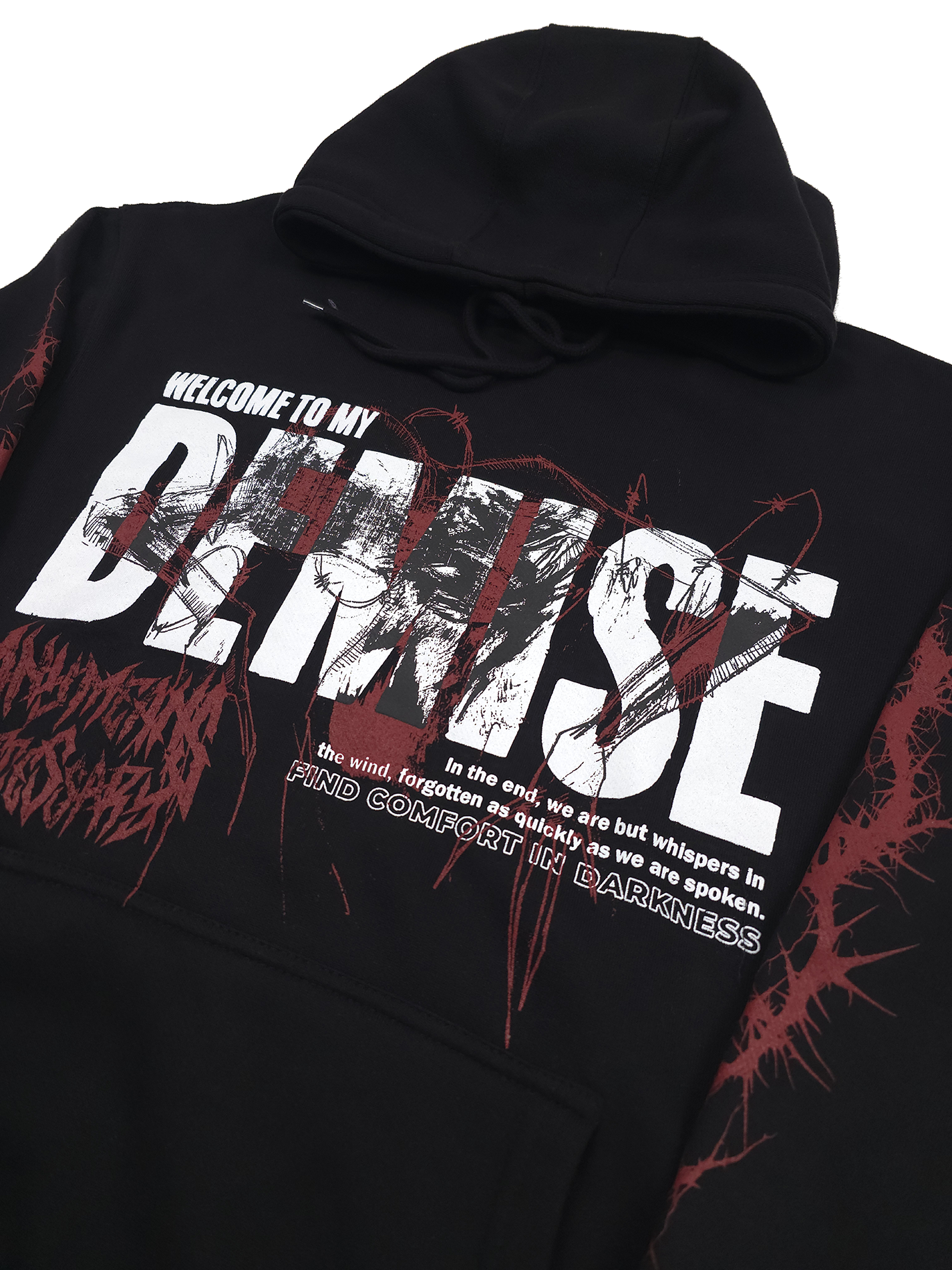 any means necessary shawn coss demise pullover hoodie black front up close