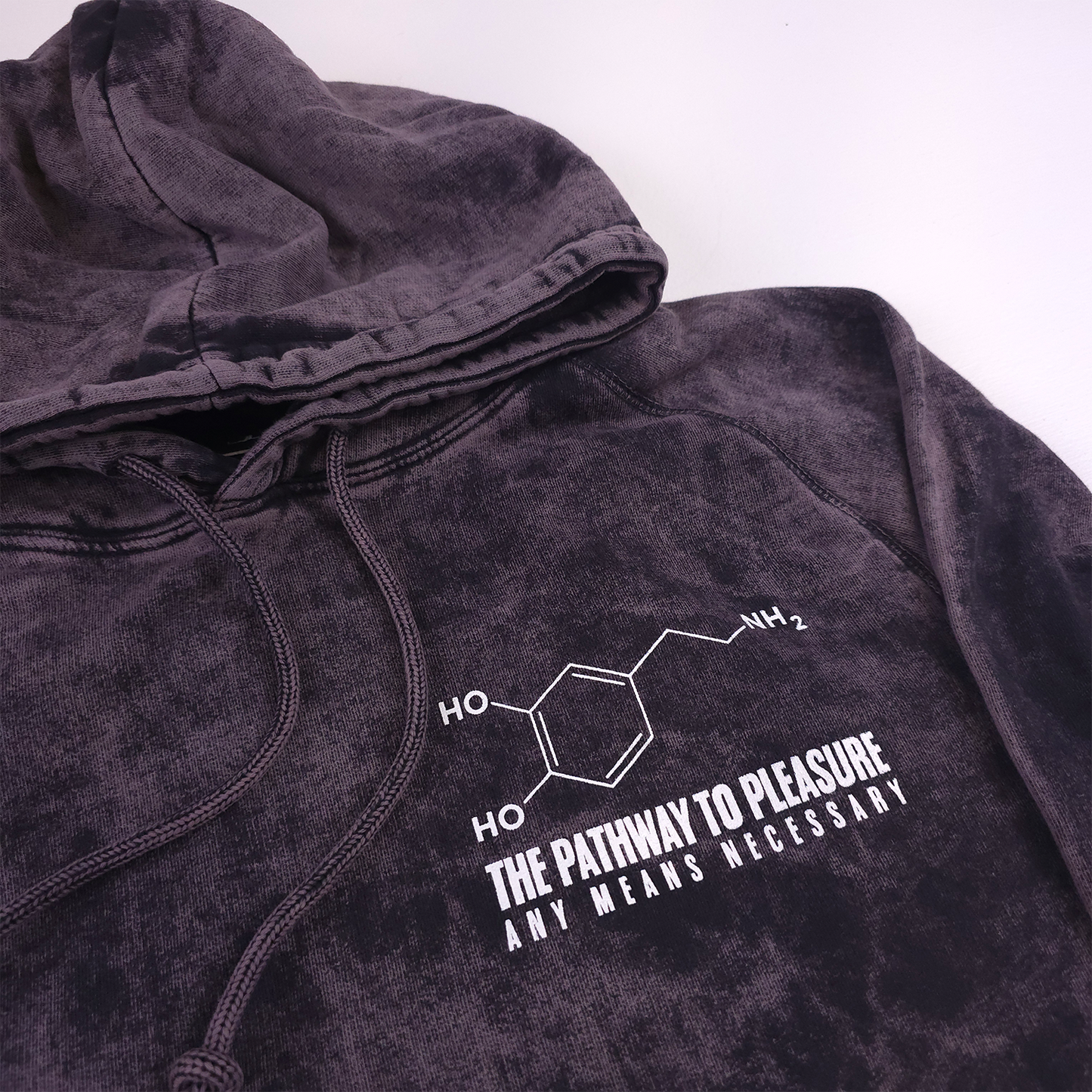 any means necessary shawn coss dopamine pullover hoodie vintage black front up close