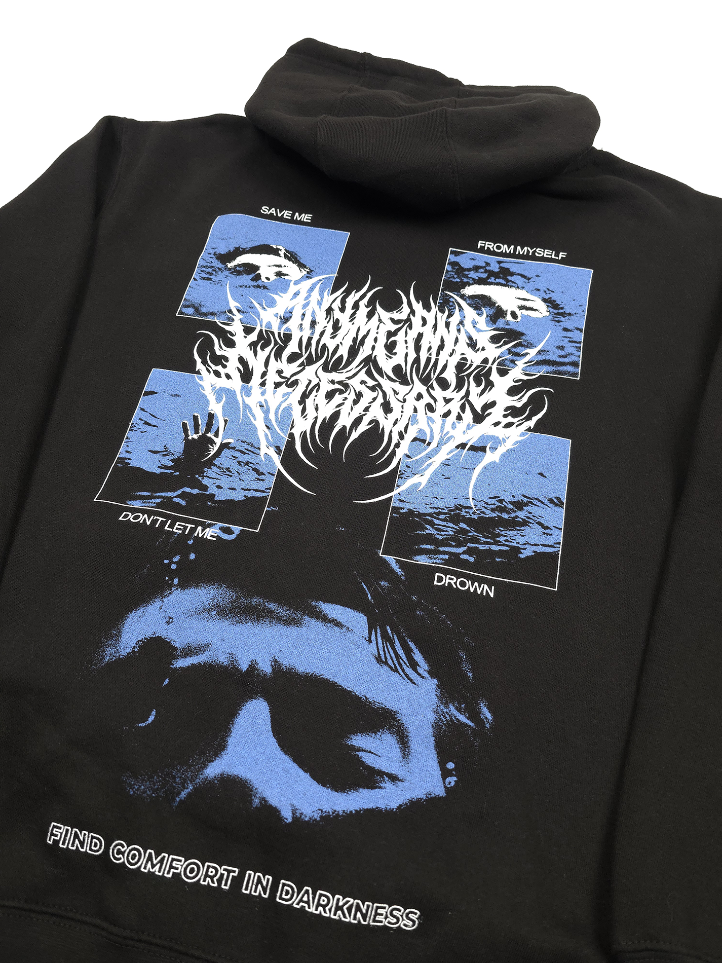 any means necessary shawn coss drown pullover hoodie black up close back