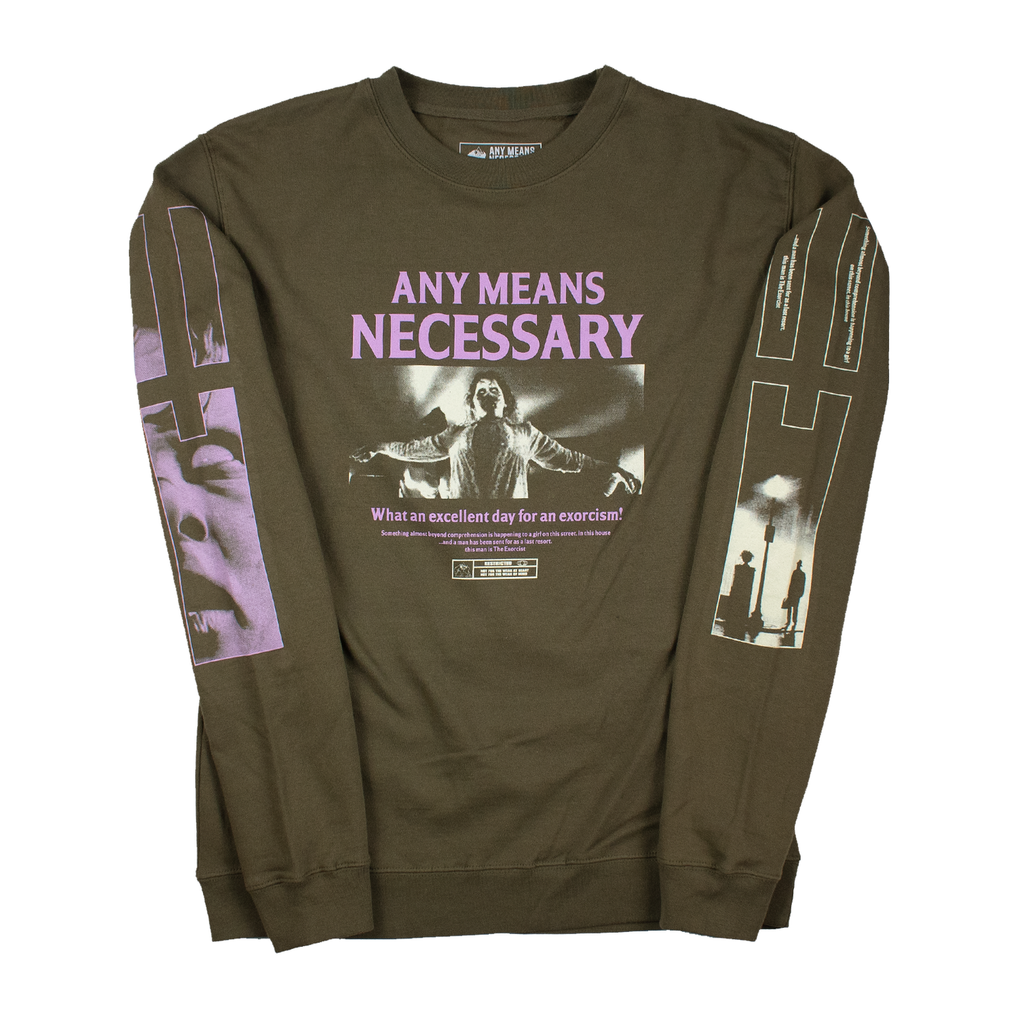 any means necessary shawn coss exorcist crewneck sweatshirt green front