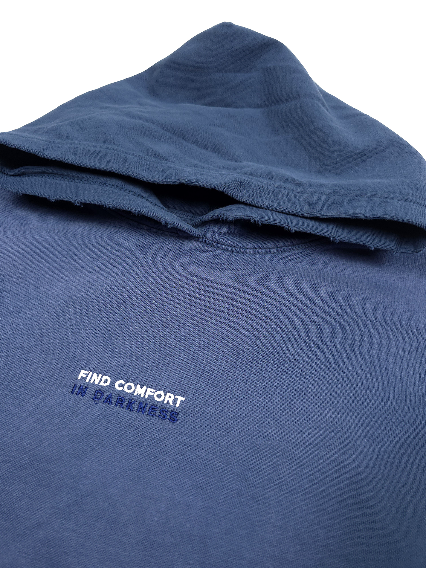 any means necessary shawn coss find comfort in darkness pullover hoodie potassium blue up close front