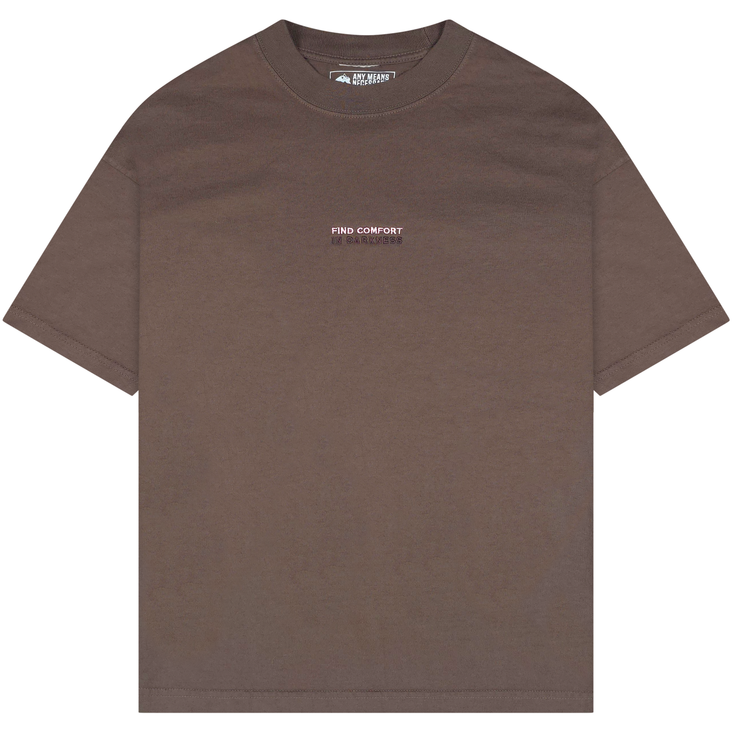 any means necessary shawn coss find comfort in darkness t shirt mocha brown