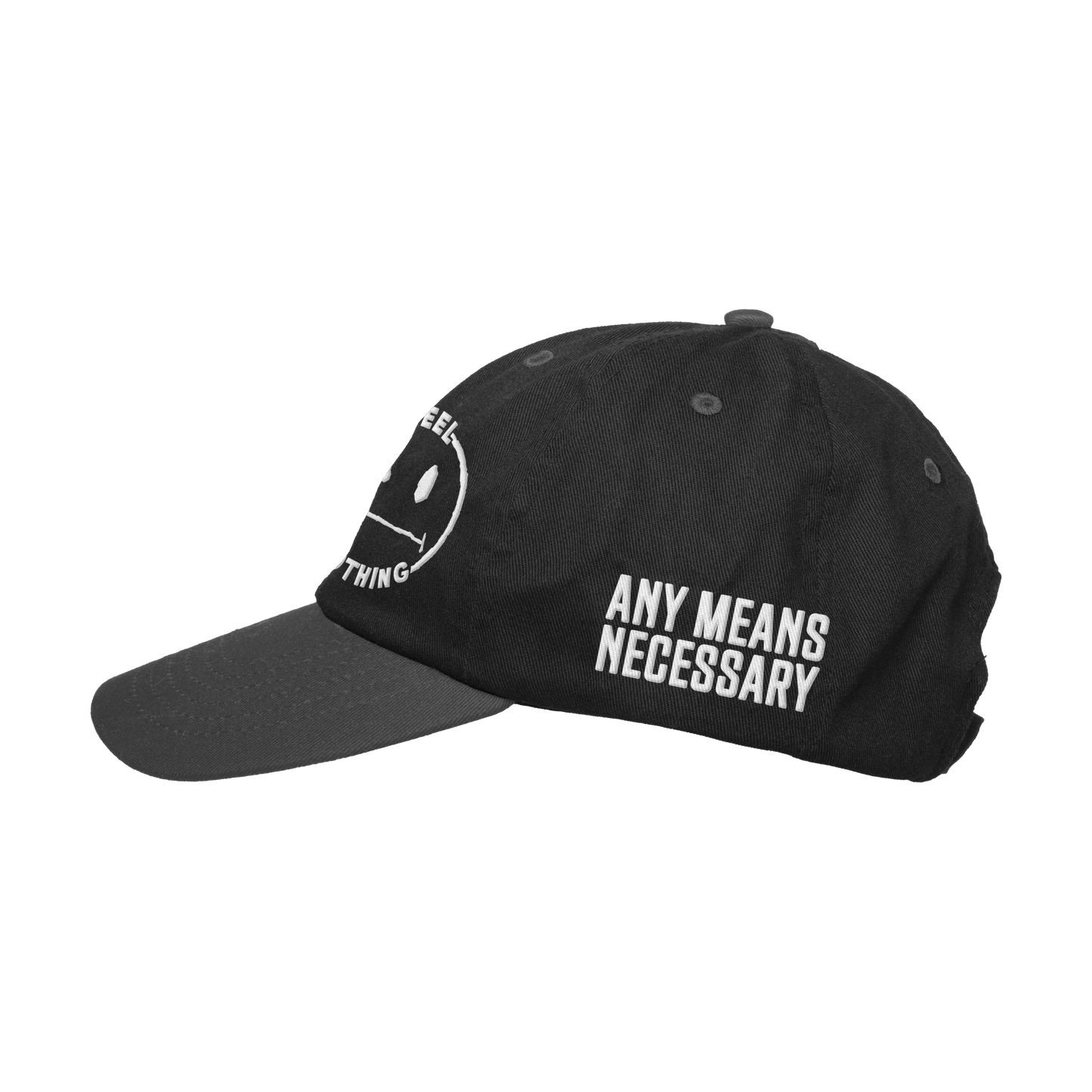 any means necessary shawn coss feel nothing strapback dad hat black side