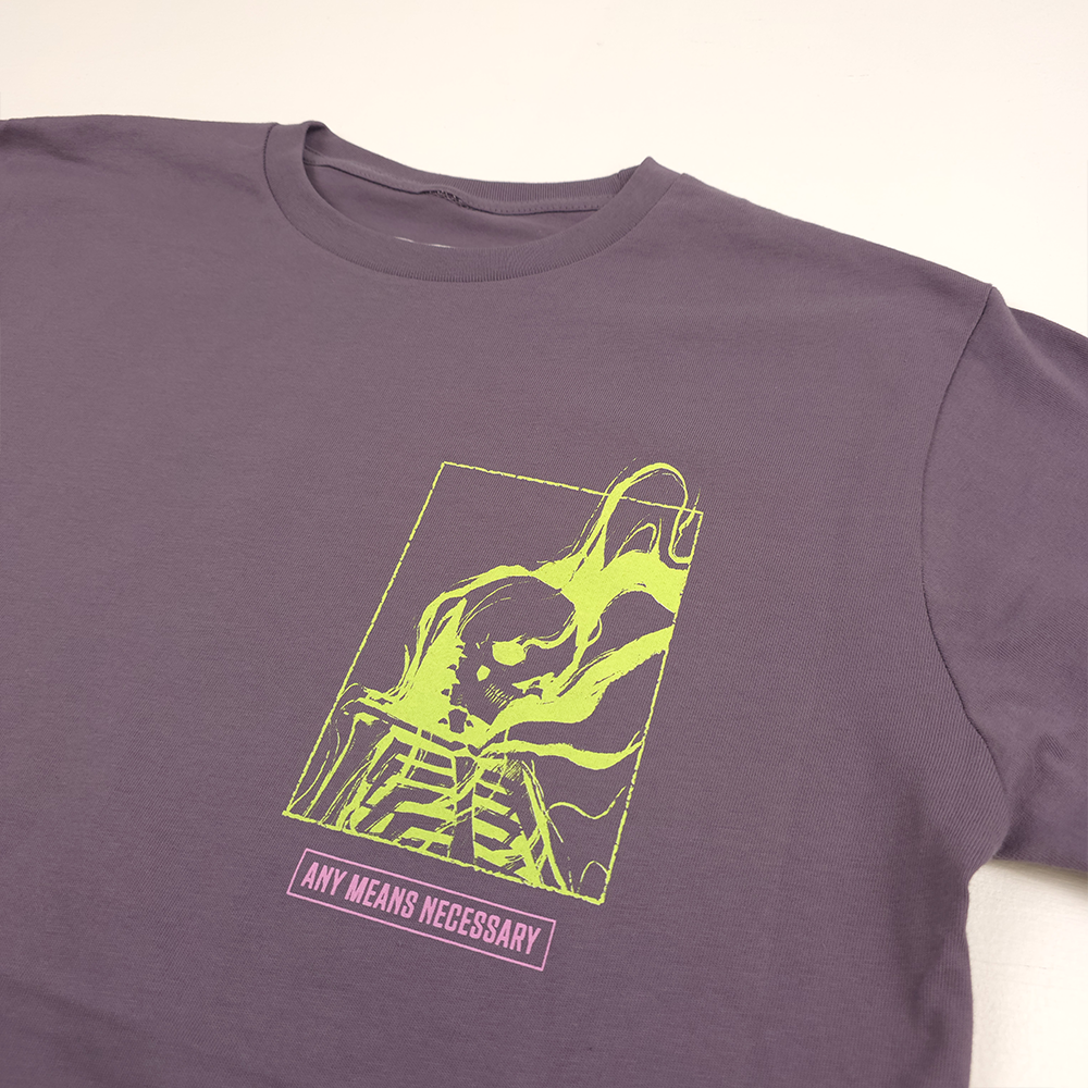 any means necessary shawn coss felt so much t shirt lavender front up close