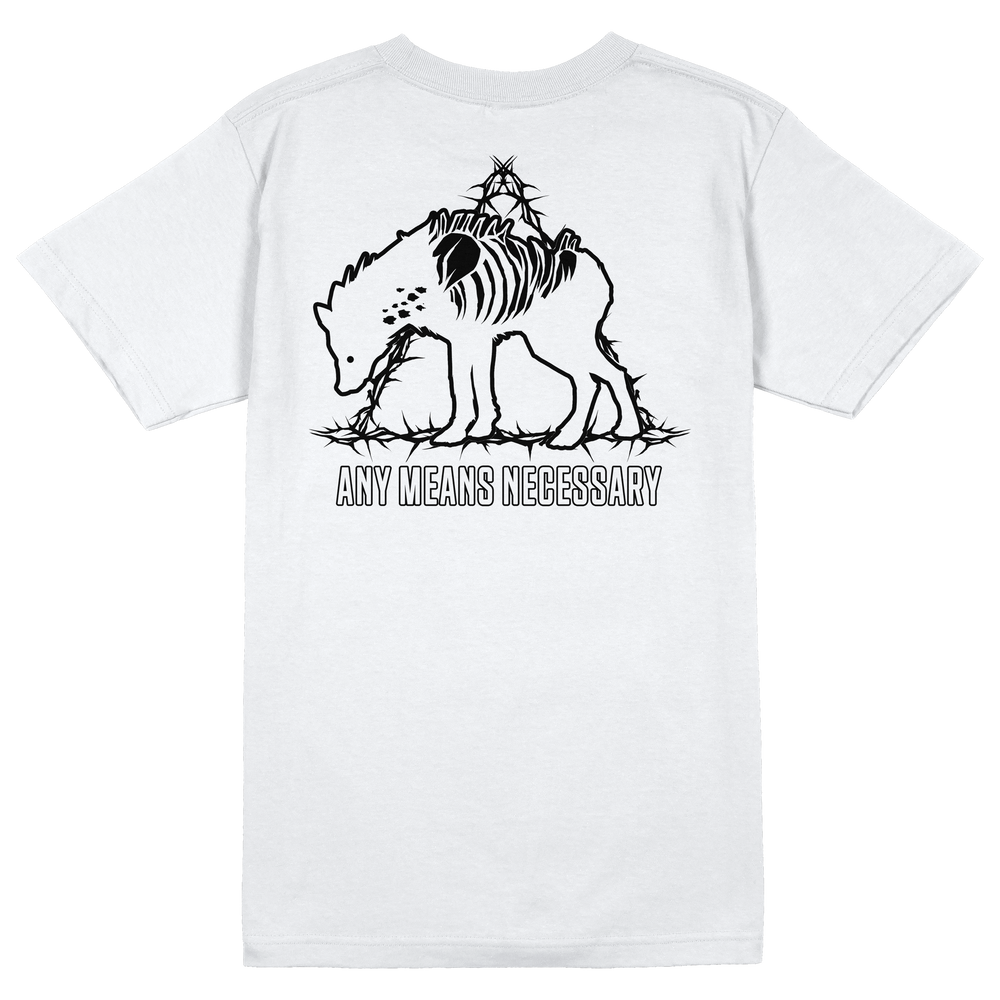 any means necessary shawn coss hunt thorns t shirt white back