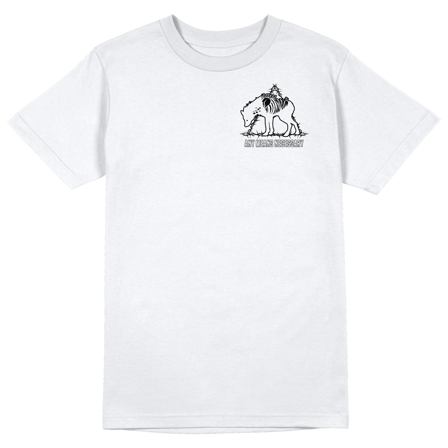 any means necessary shawn coss hunt thorns t shirt white front