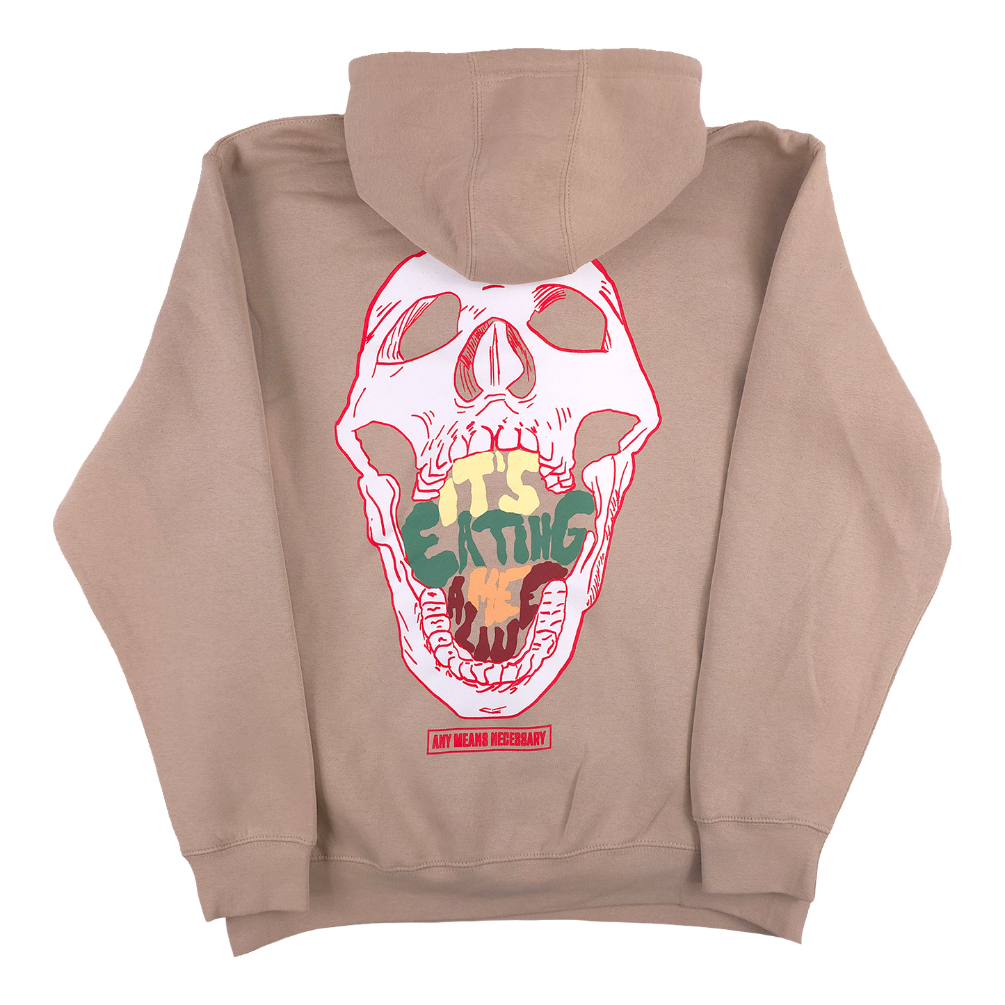 any means necessary shawn coss eating me alive pullover hoodie mushroom tan back