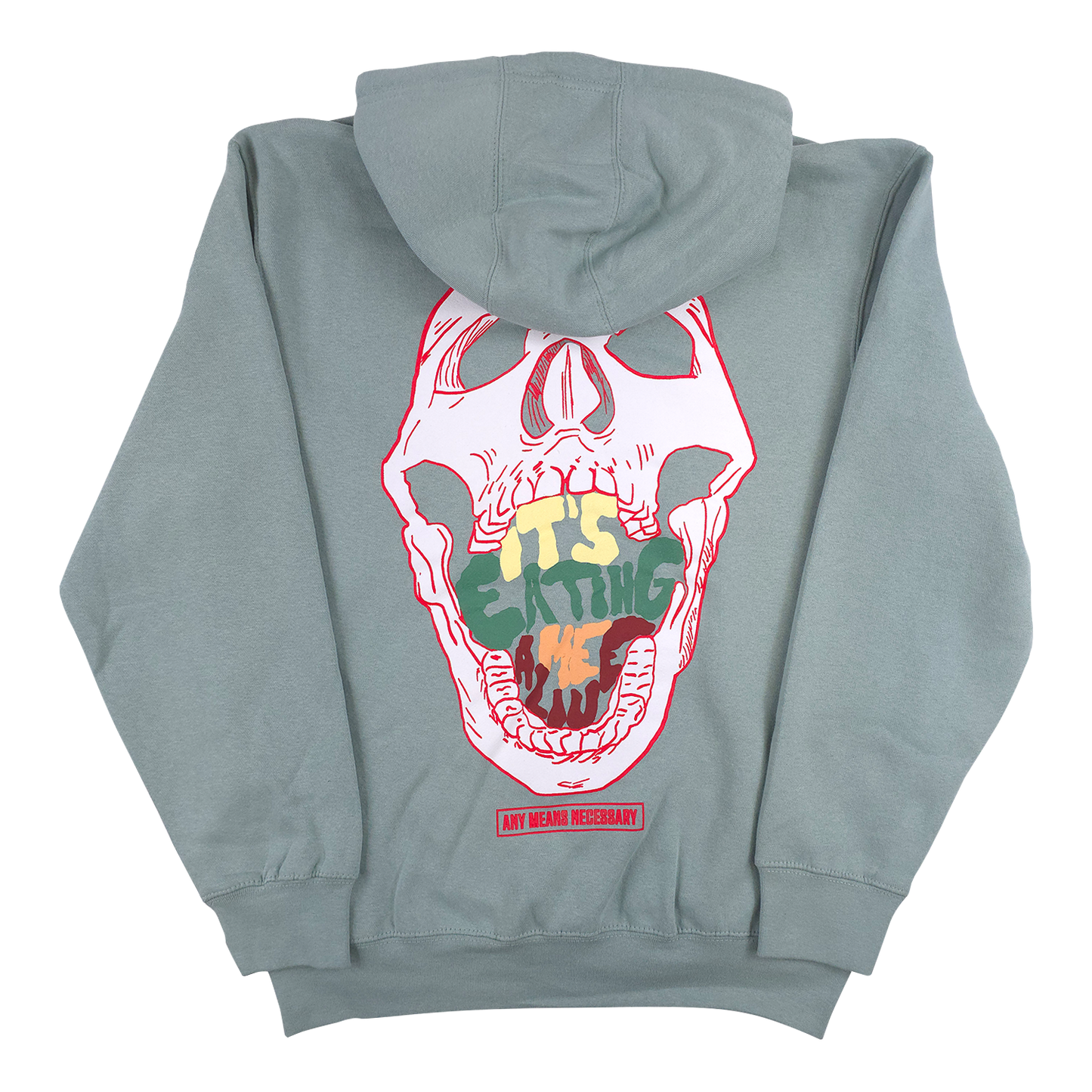 any means necessary shawn coss eating me alive pullover hoodie seafoam back
