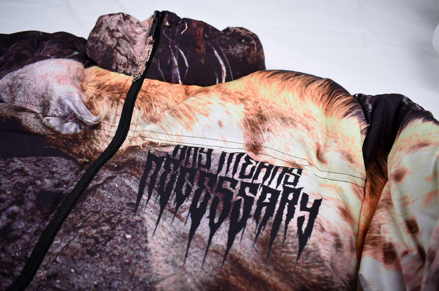 any means necessary shawn coss last stand puffer jacket close up front