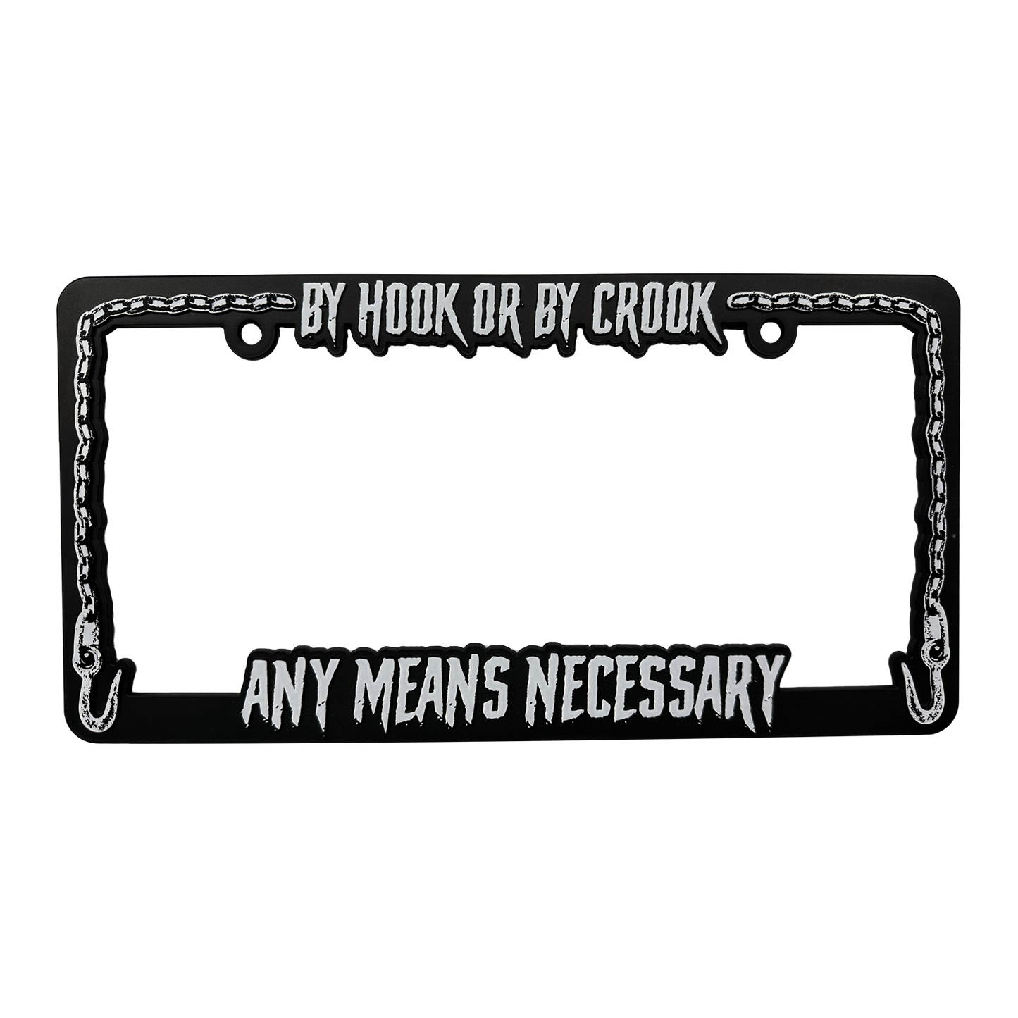 any means necessary shawn coss by hook or by crook license plate holder