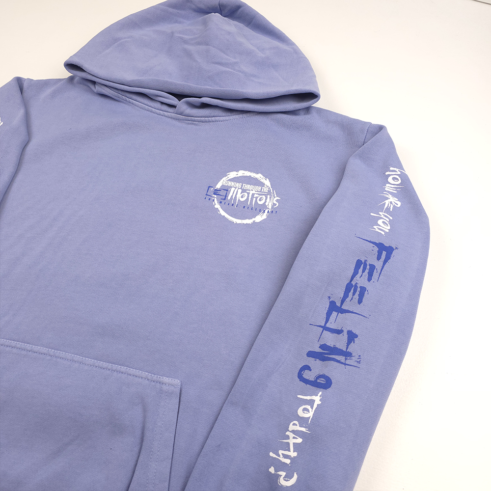 any means necessary shawn coss running emotions pullover hoodie grape sleeve up close