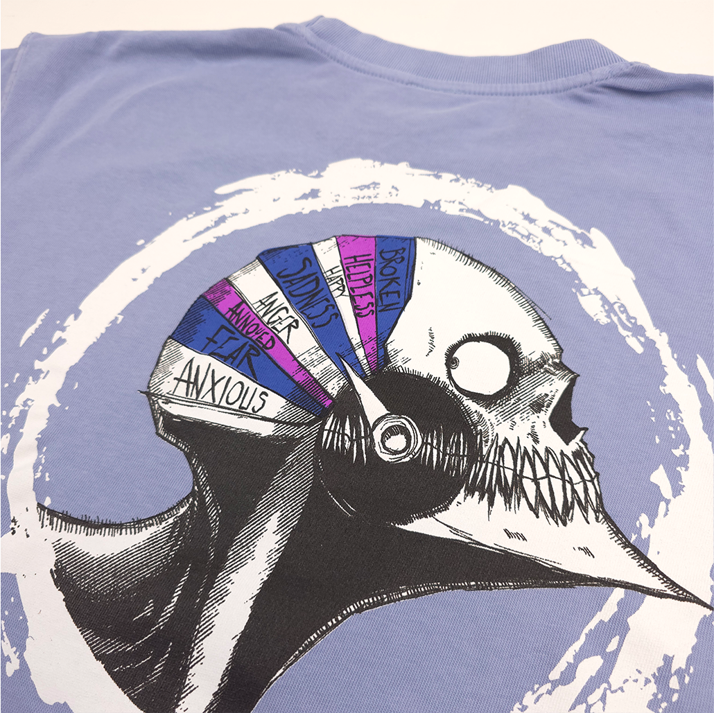 any means necessary shawn coss running emtions t shirt grape back close up
