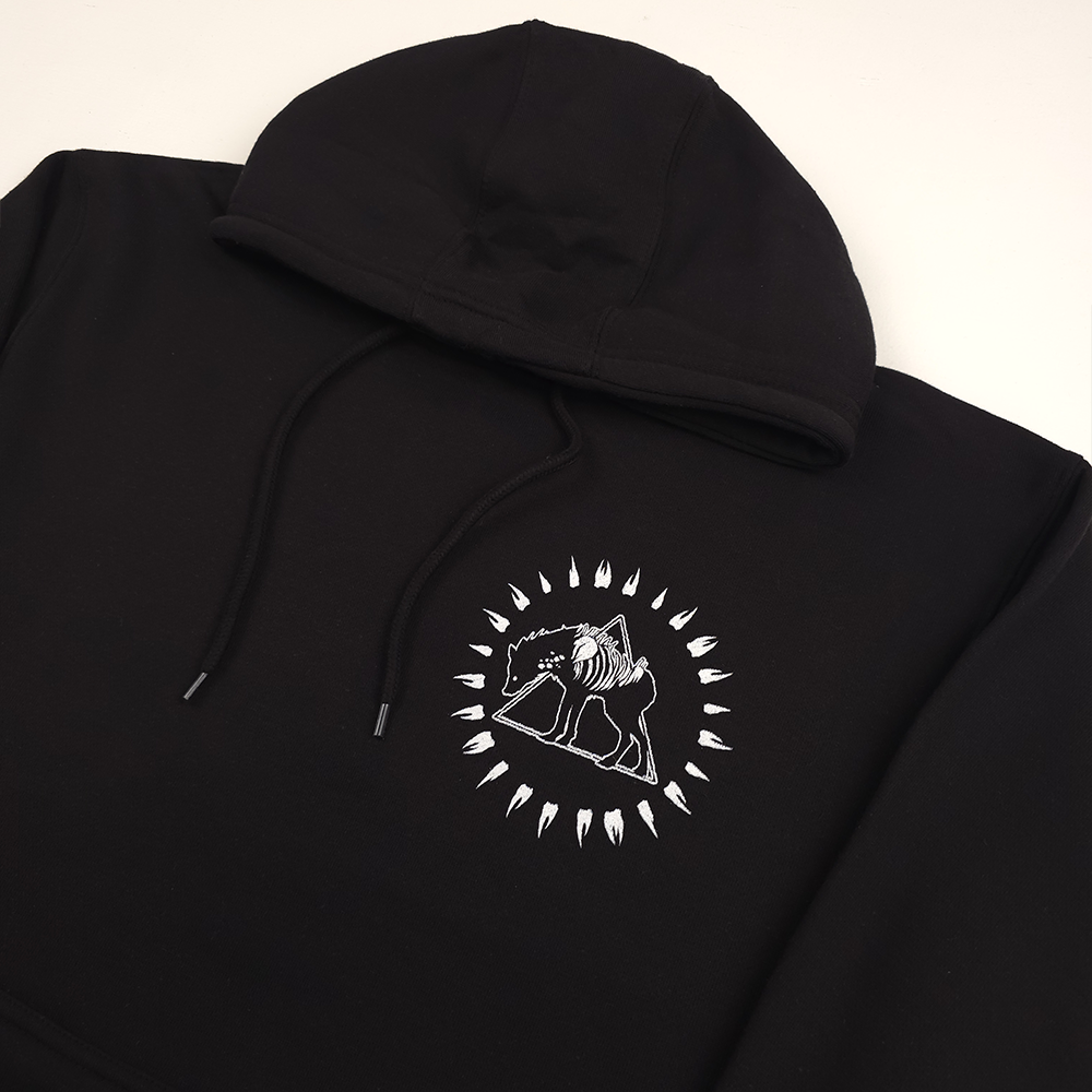 any means necessary shawn coss saw tooth pullover hoodie black front up close