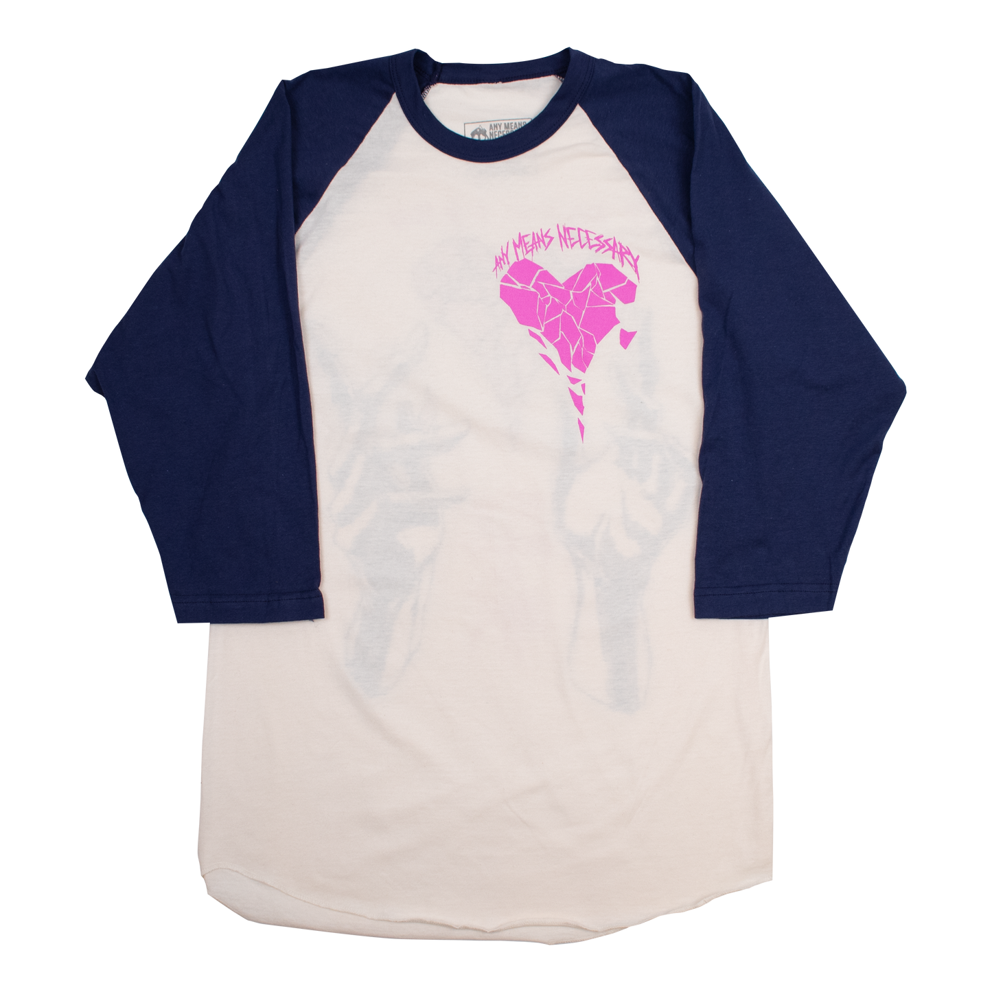 any means necessary shawn coss sharp edges baseball raglan 3/4 sleeve t shirt vintage white and blue front
