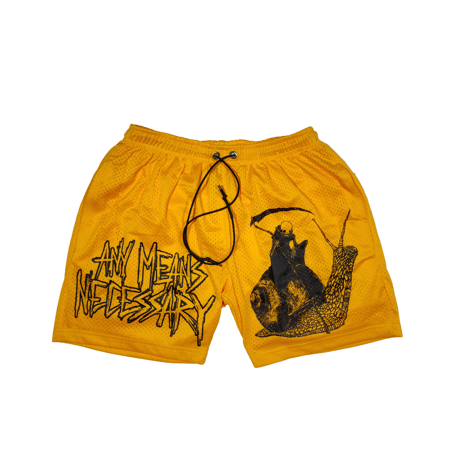 any means necessary shawn coss slow death mesh shorts yellow