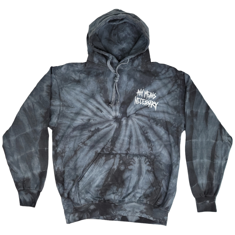 any means necessary shawn coss i can always make you smile always smile spider black tie dye pullover hoodie front