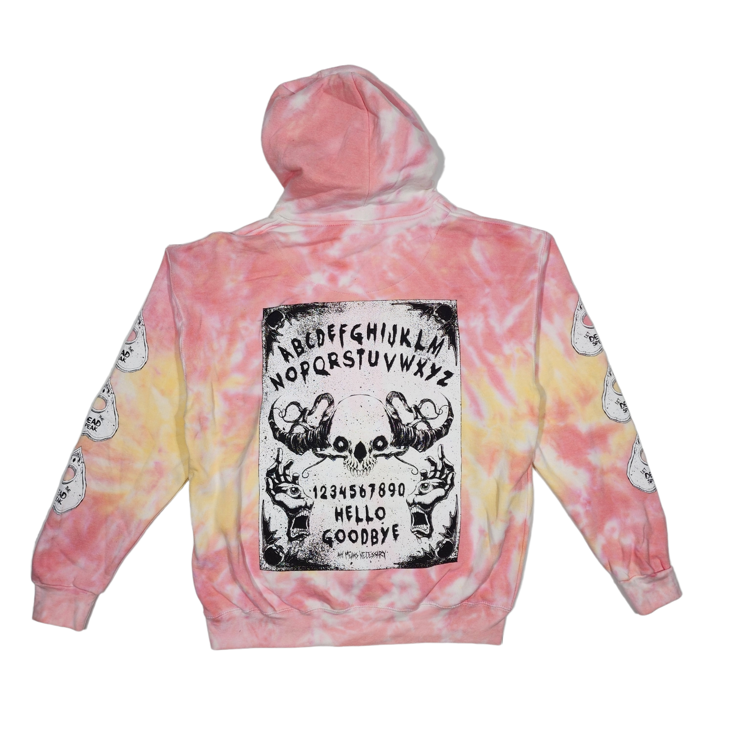 any means necessary shawn coss ouija pullover hoodie plasma tie dye yellow pink back