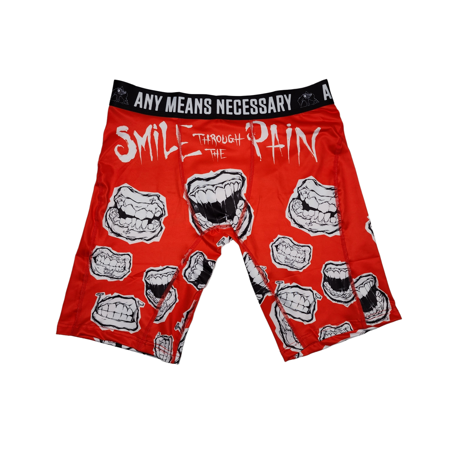 any means necessary shawn coss smile through the pain men's underwear boxers red