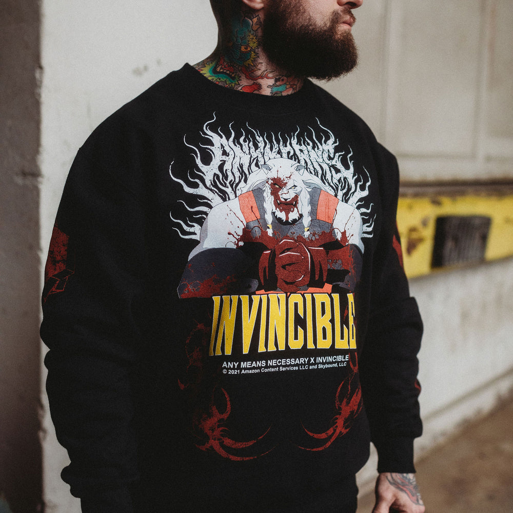 
                      
                        any means necessary shawn coss invincible battle beast thirst for battle crewneck sweatshirt black lifestyle front
                      
                    