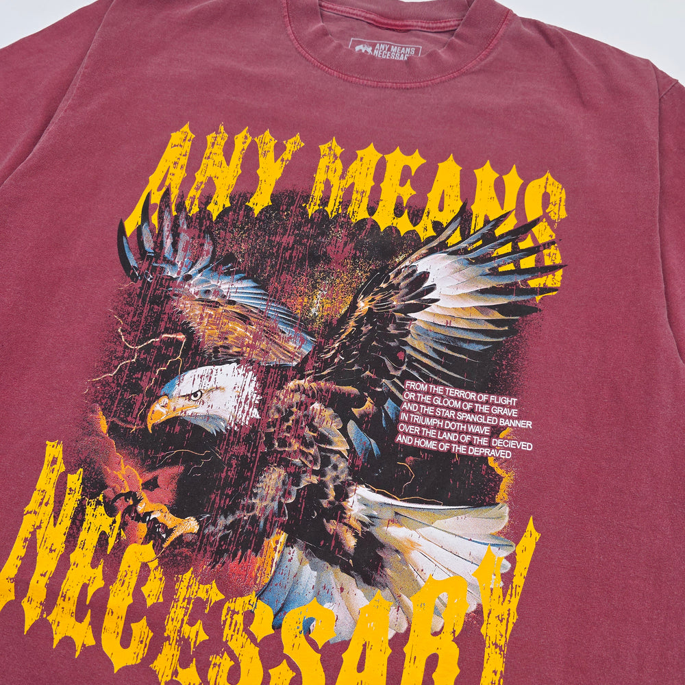 
                      
                        any means necessary shawn coss depraved t shirt clay red front up close
                      
                    