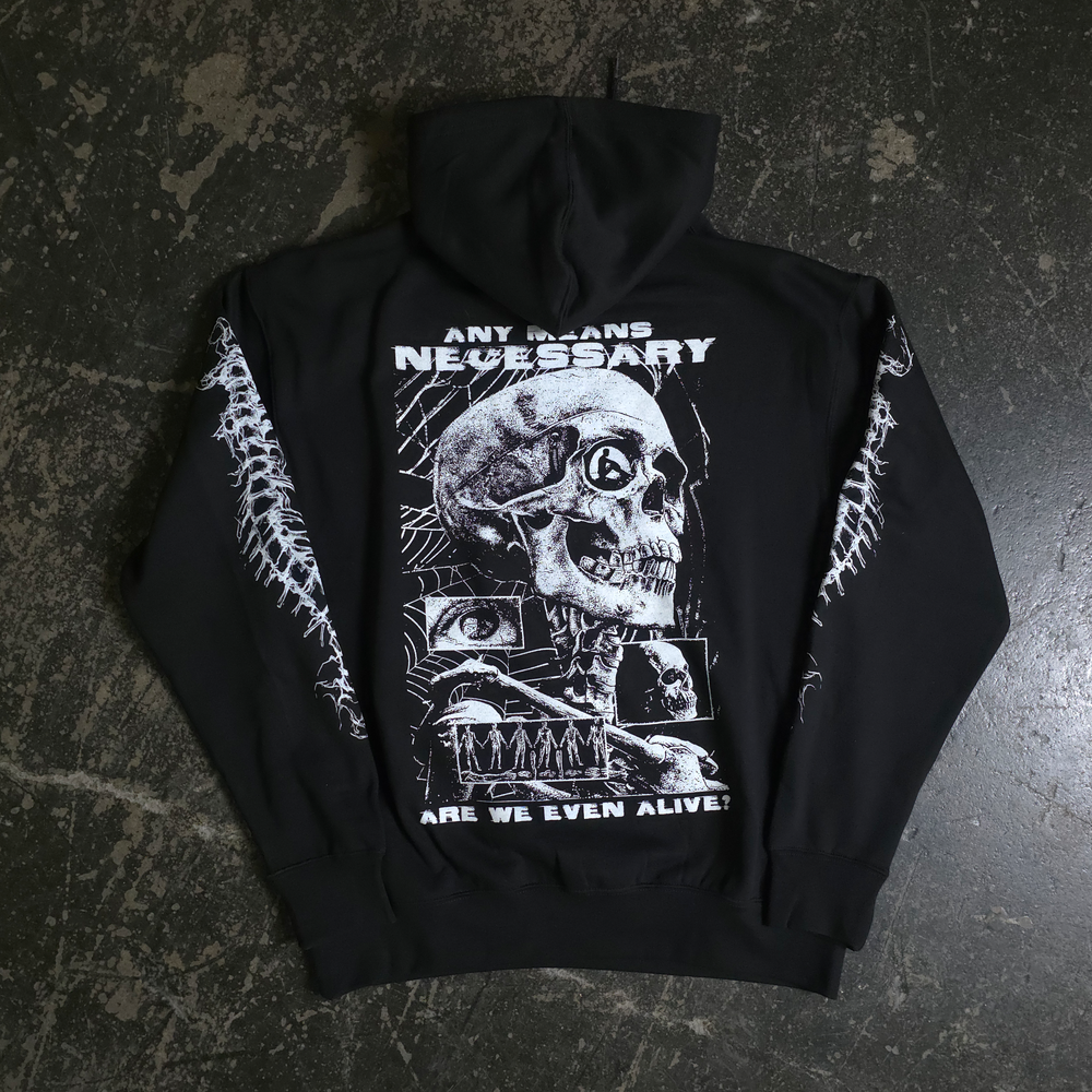 Are We Even Alive Pullover Hoodie Black – Any Means Necessary Clothing