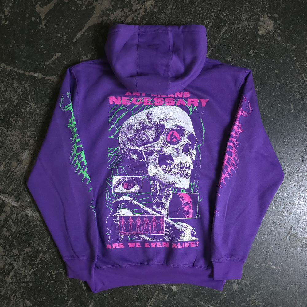 Are We Even Alive Pullover Hoodie Purple – Any Means Necessary