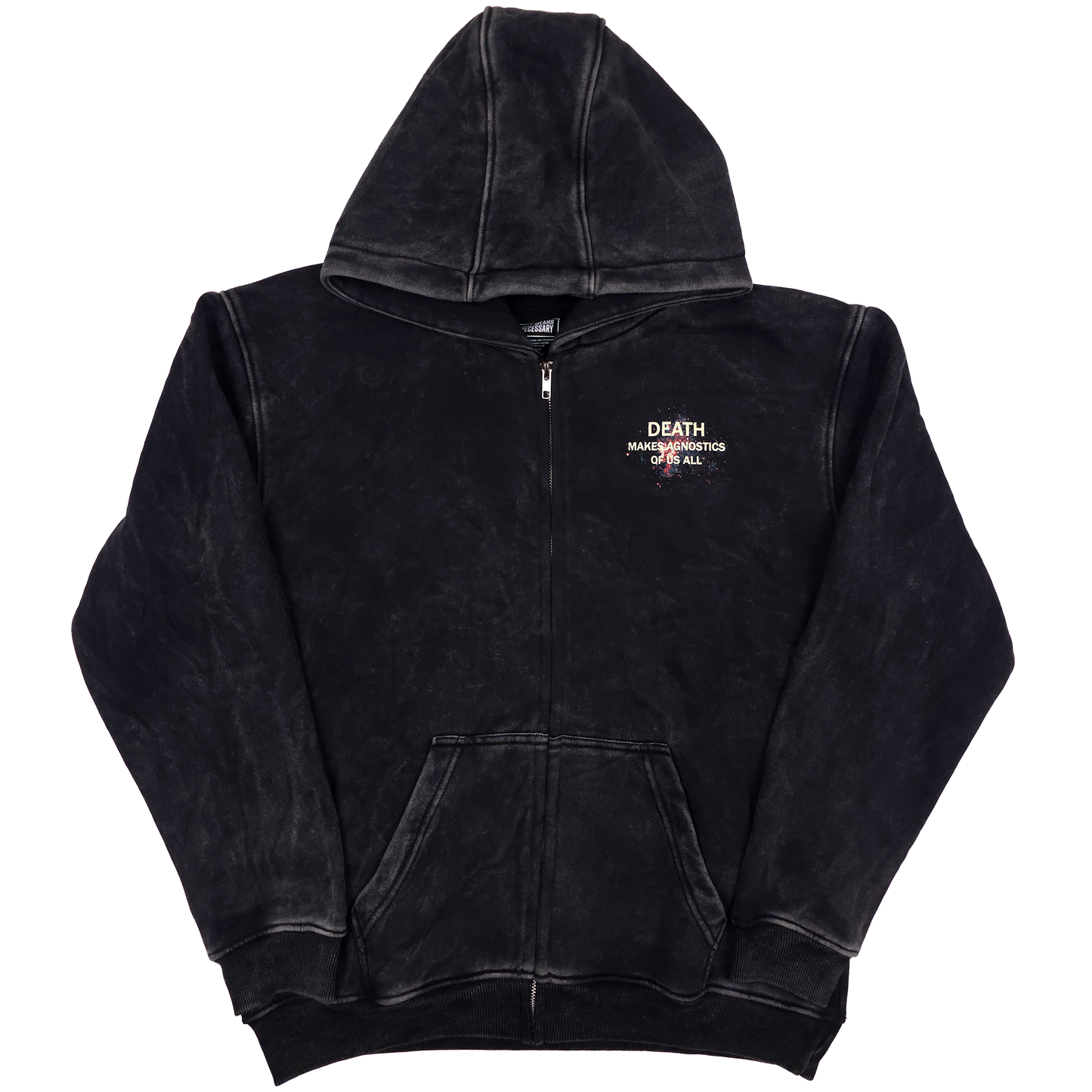 any means necessary shawn coss agnostic zip up hoodie black front