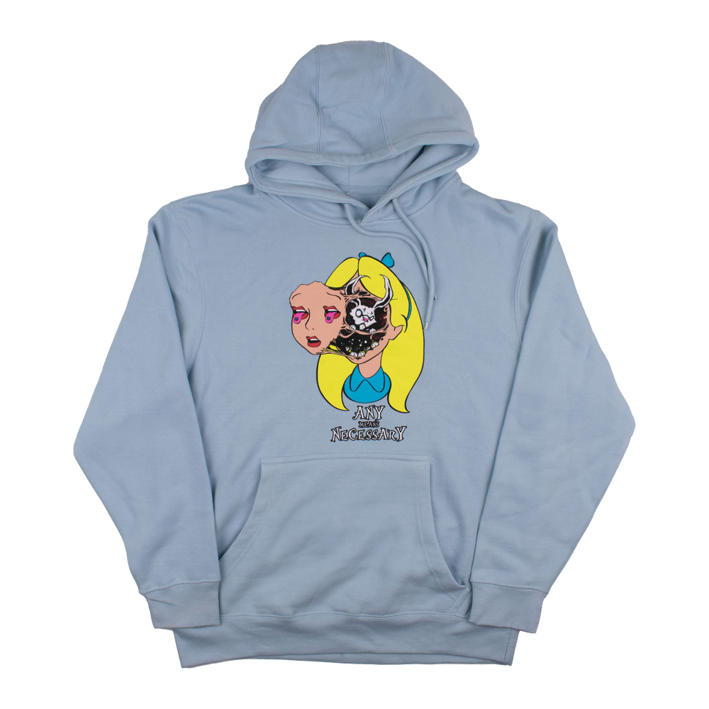 any means necessary shawn coss story time terrors alice in wonderland alice d lsd pullover hoodie blue mist