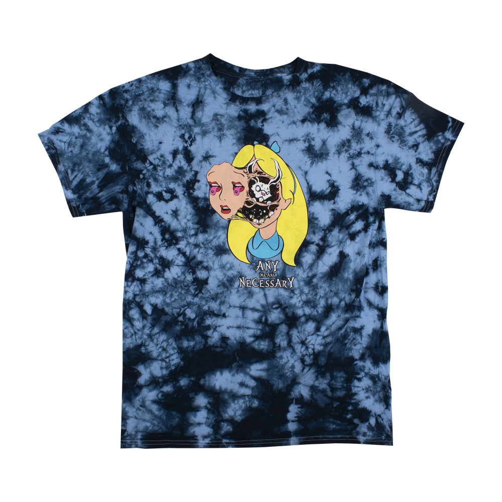 any means necessary shawn coss story time terrors alice in wonderland alice d lsd t shirt tie dye heavenly blue