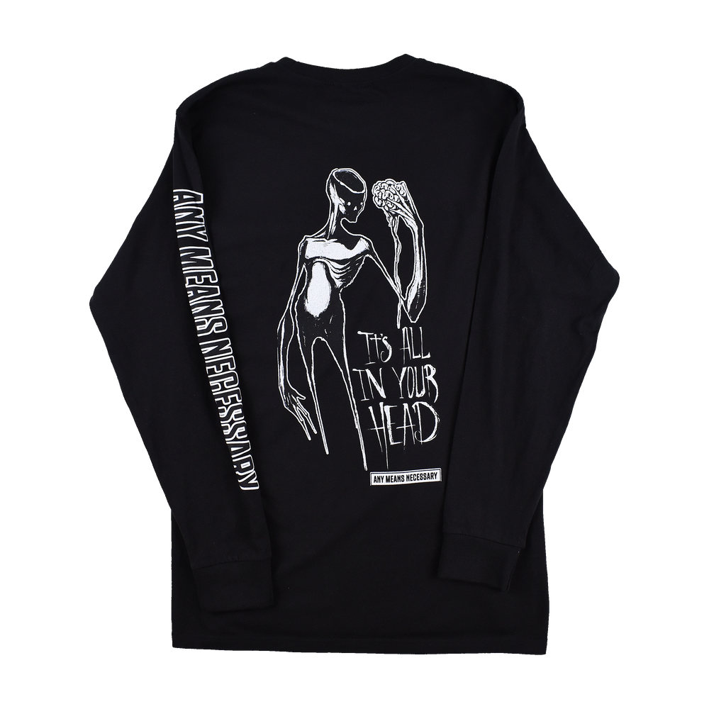 
                      
                        any means necessary shawn coss it's all in your head long sleeve t shirt black back
                      
                    