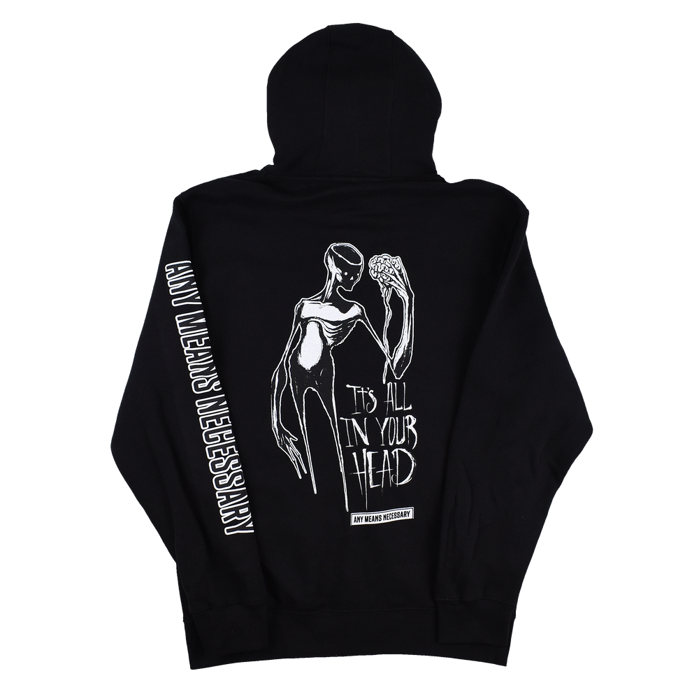 any means necessary shawn coss it's all in your head zip up hoodie black back